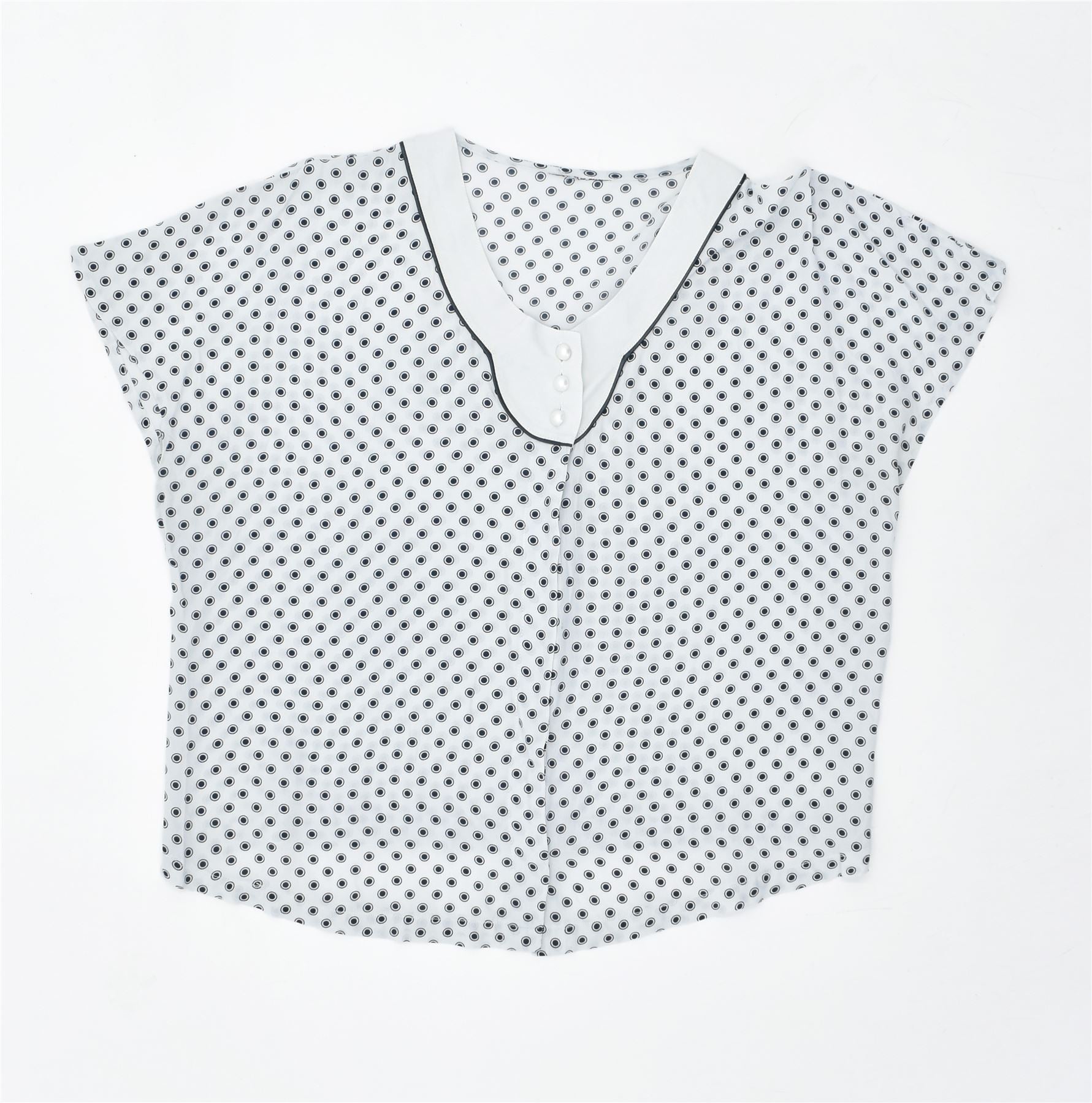 image of VINTAGE Womens Blouse Top UK 14 Medium White Polka Dot