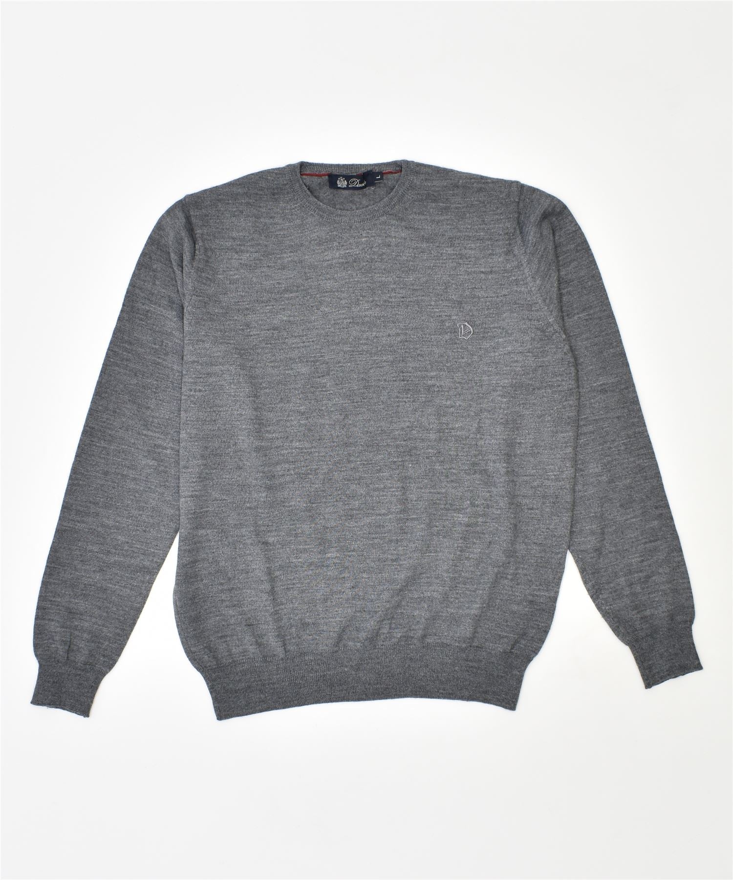 Image of DACK'S Mens Crew Neck Jumper Sweater Large Grey Cotton Vintage