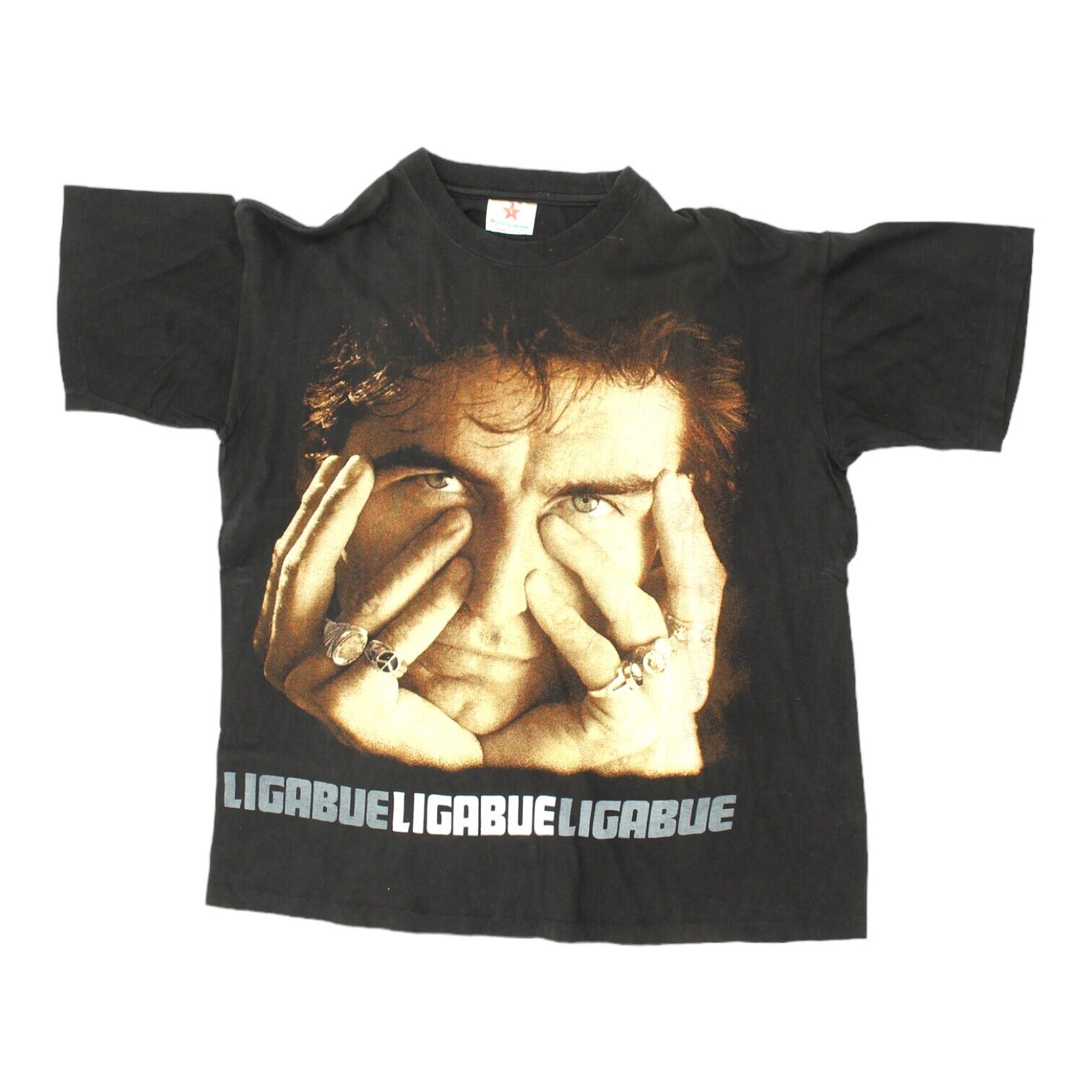 image of Luciano Ligabue Mens Black Tour Tshirt | Vintage 90s Italian Single Stitch VTG