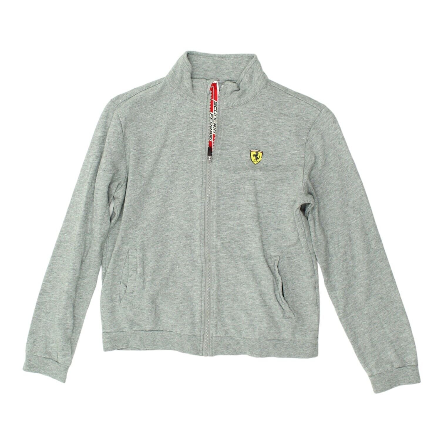 Image of Ferrari Boys Grey Full Zip Sweat Top Track Jacket | Kids Motorsport Sportswear