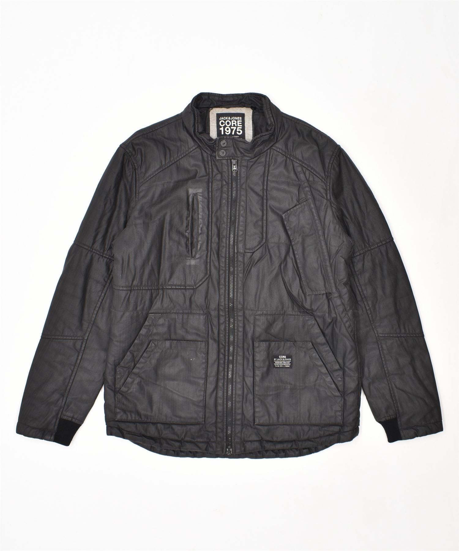 image of JACK & JONES Mens Utility Jacket UK 40 Large Black Cotton