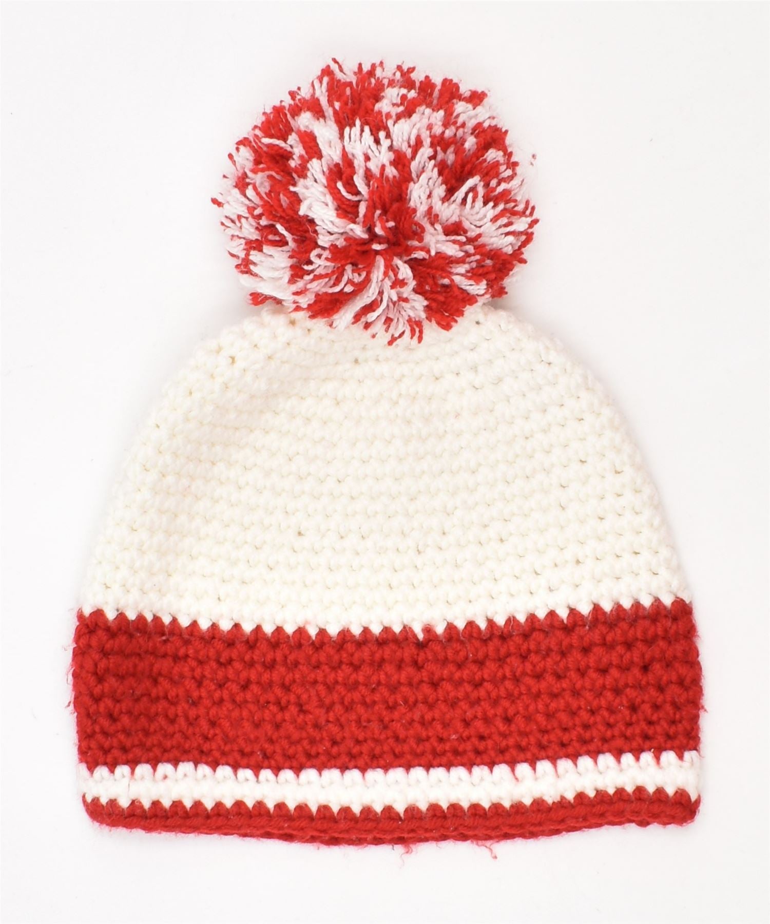 image of VINTAGE Womens Bobble Hat One Size White Colourblock