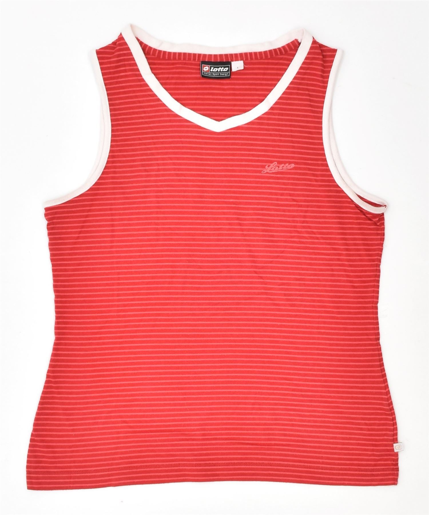 Image of LOTTO Womens Vest Top UK 14 Large Red Striped Cotton