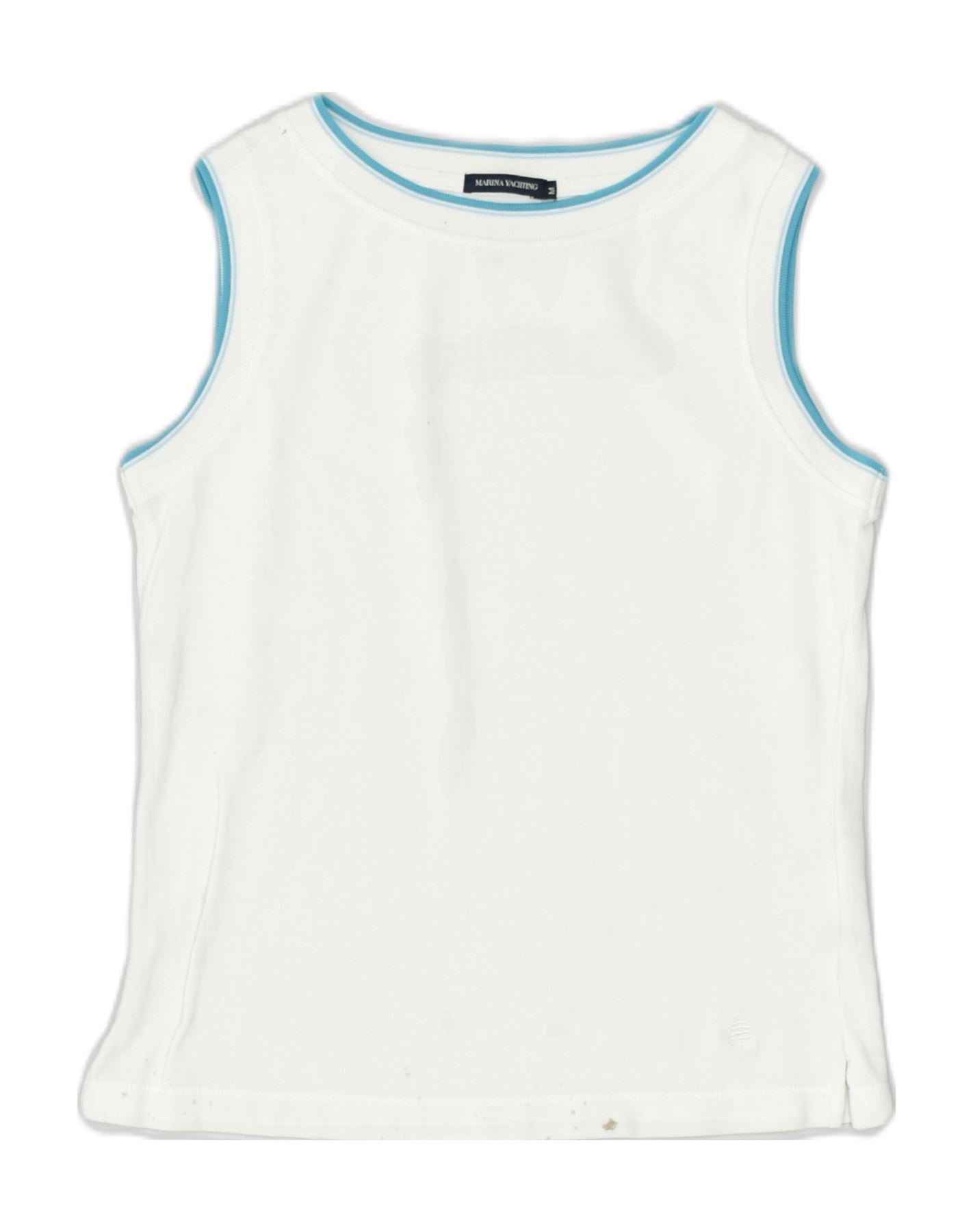 Image of MARINA YACHTING Womens Vest Top UK 12 Medium White Cotton