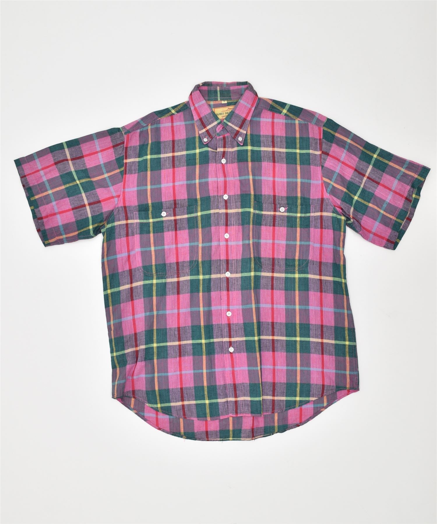 Image of JAMES DILLON Mens Short Sleeve Shirt Large Multicoloured Check Cotton