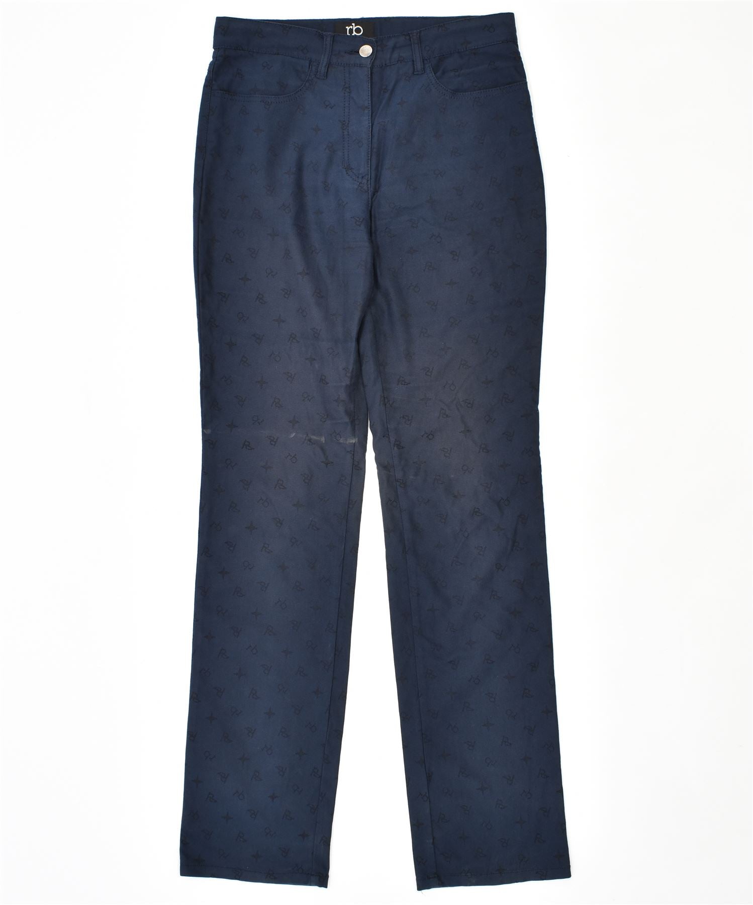 Image of ROCCOBAROCCO Womens Slim Casual Trousers W30 L34 Navy Blue Cotton