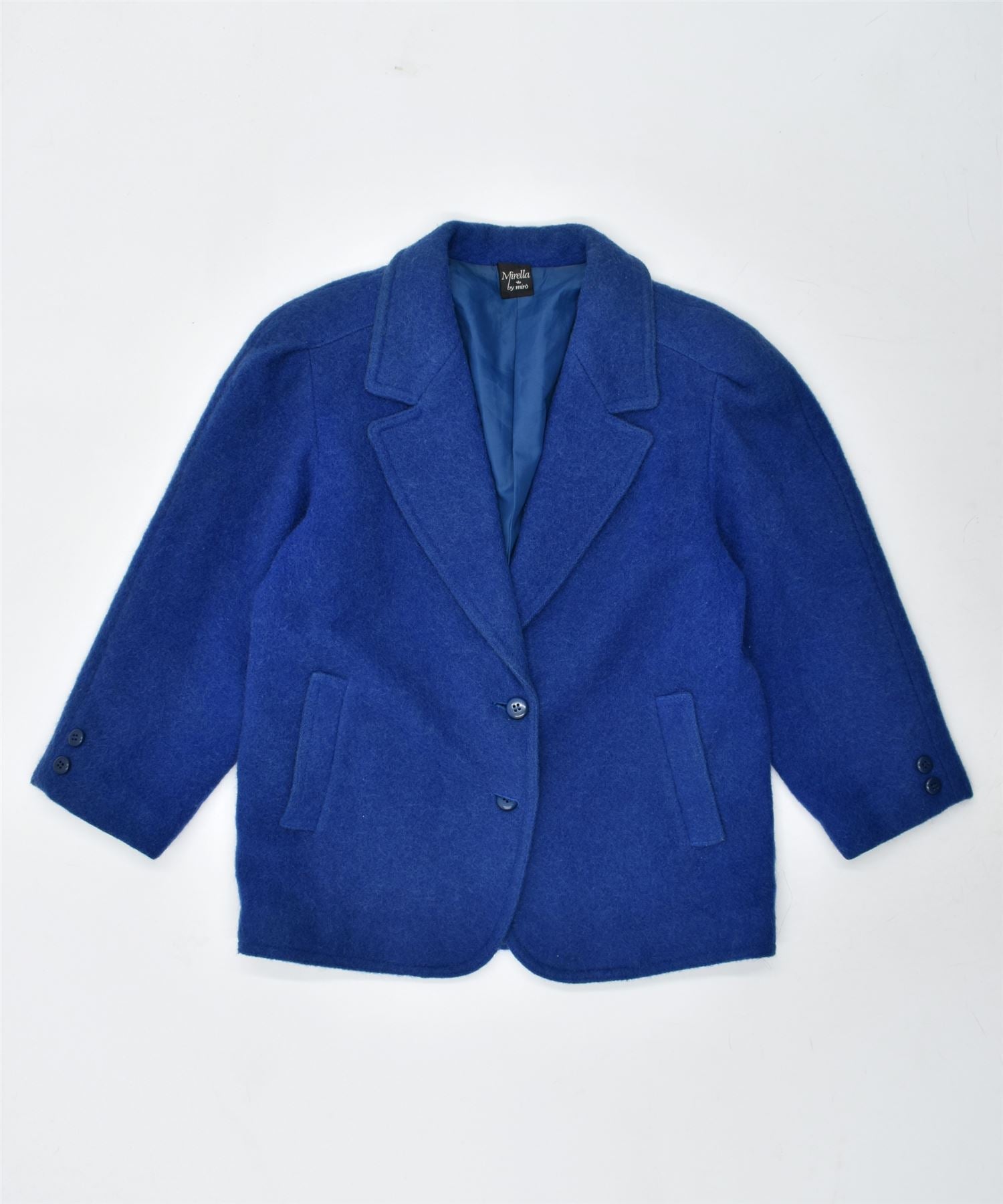 image of MIRELLA Womens Overcoat UK 16 Large Blue Wool Vintage