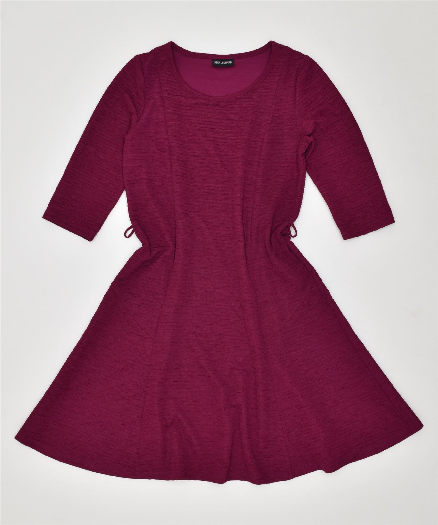 image of NINA LEONARD Womens 3/4 Sleeve A-Line Dress UK 16 Large Maroon Vintage