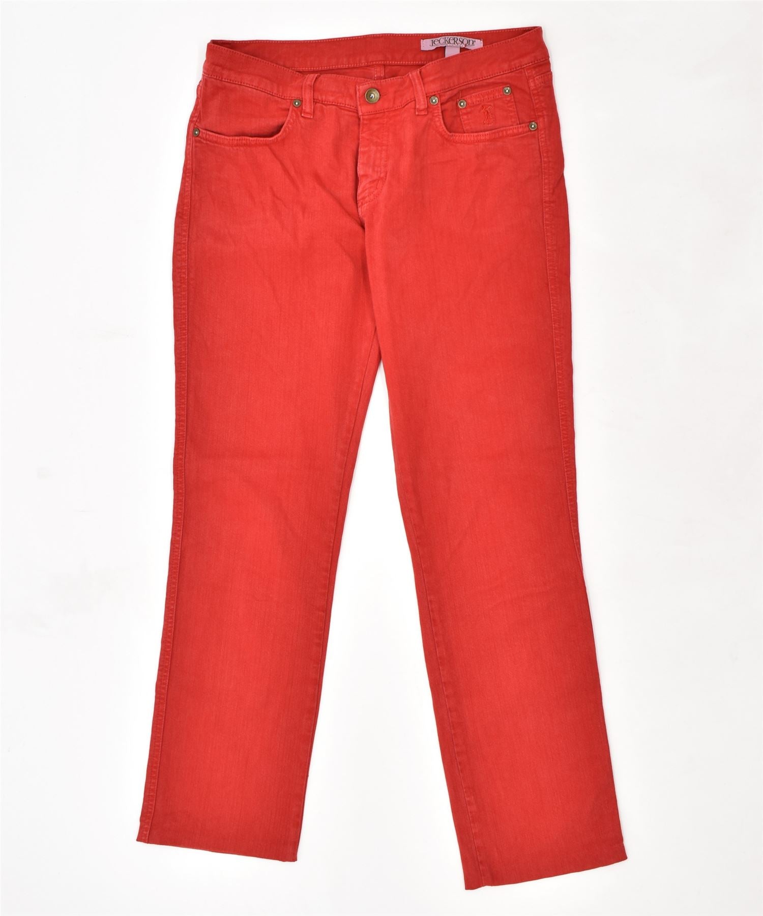 image of JECKERSON Womens Straight Jeans W34 L30 Red Cotton