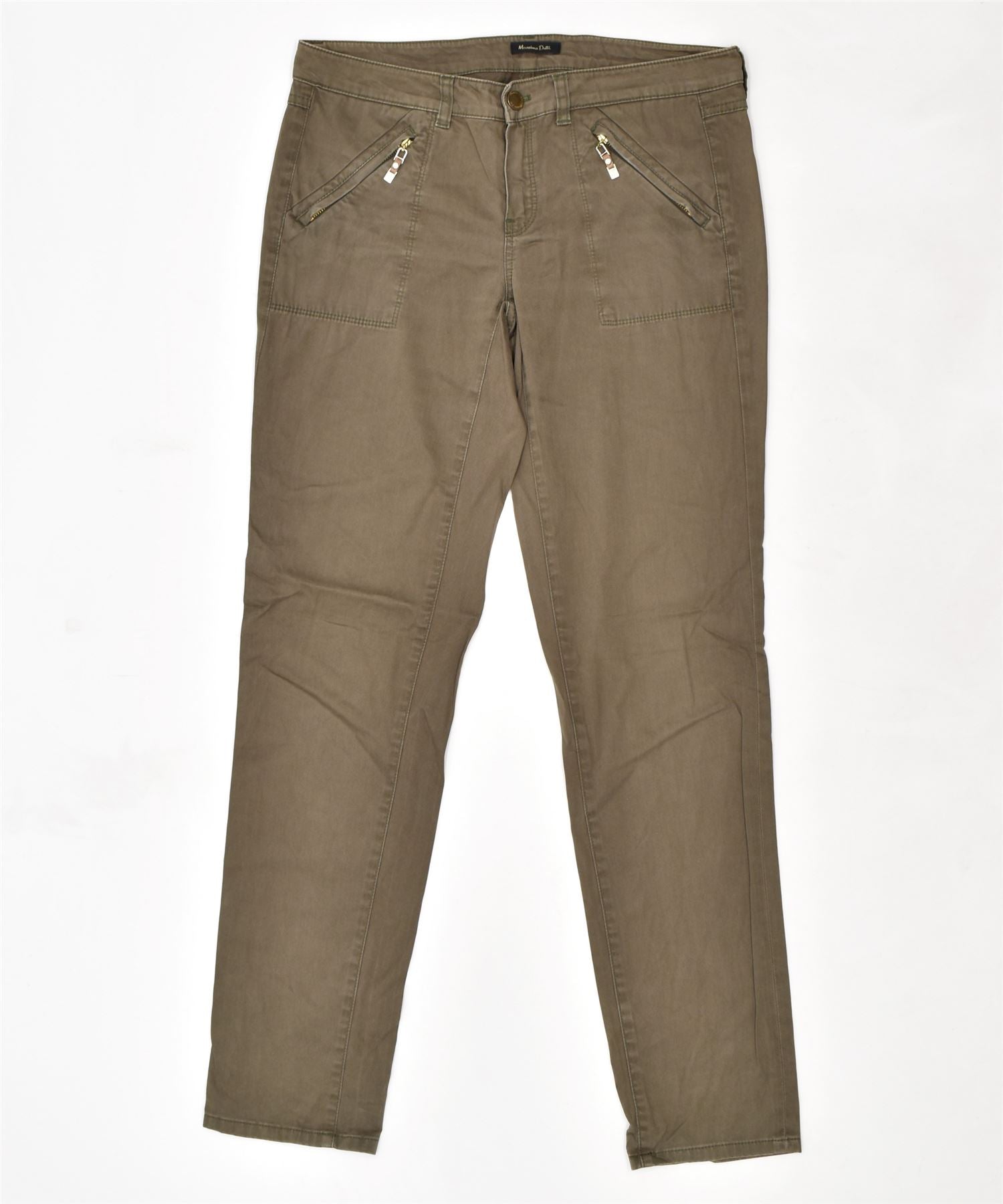 image of MASSIMO DUTTI Womens Slim Fit Chino Trousers W34 L31 Brown Cotton