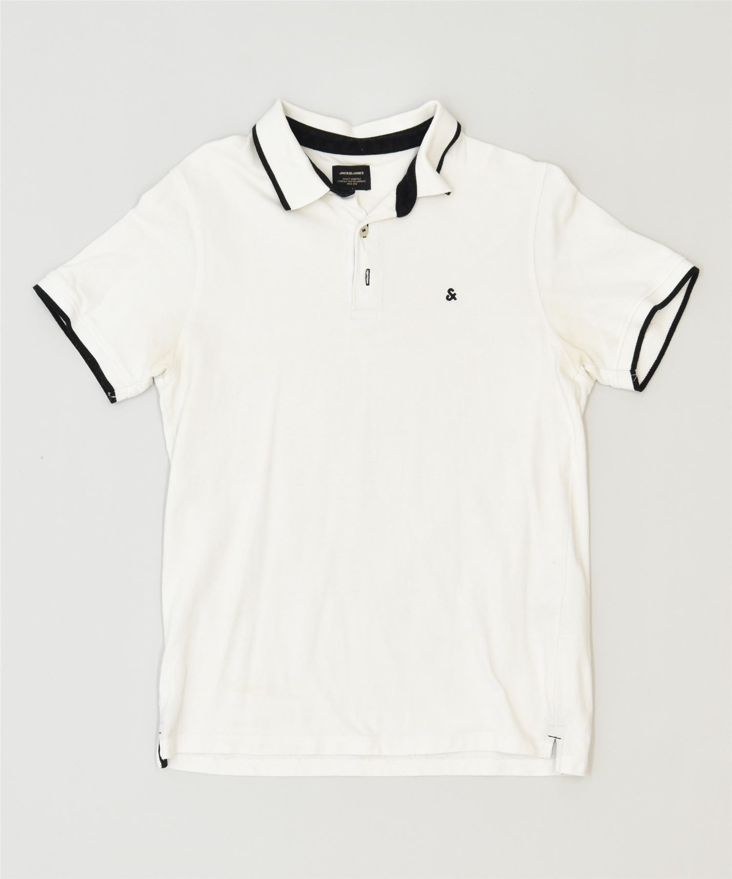 image of JACK & JONES Mens Polo Shirt Medium White Cotton