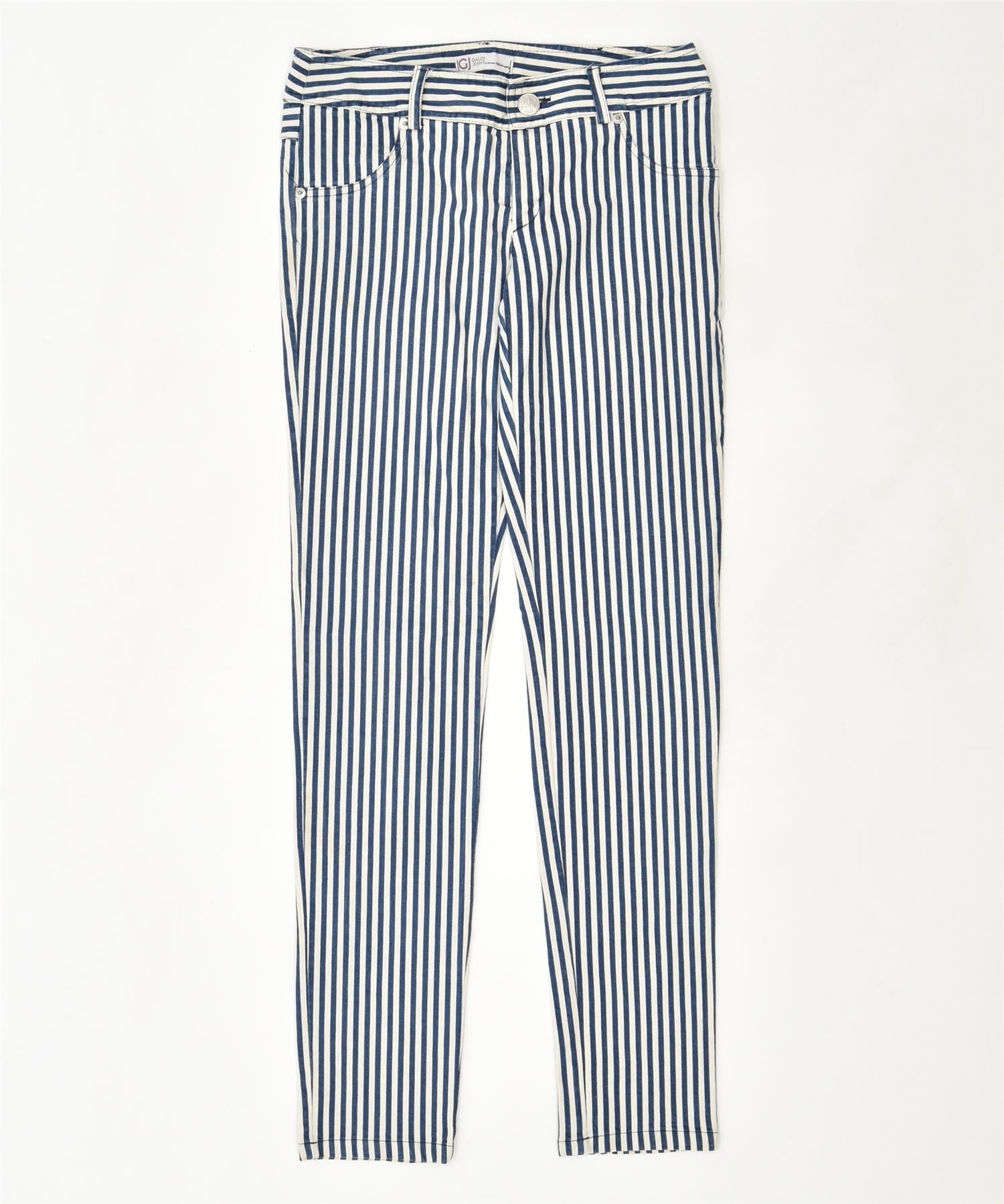 image of GAUDI JEANS Womens Skinny Casual Trousers W28 L31 Blue Striped Vintage