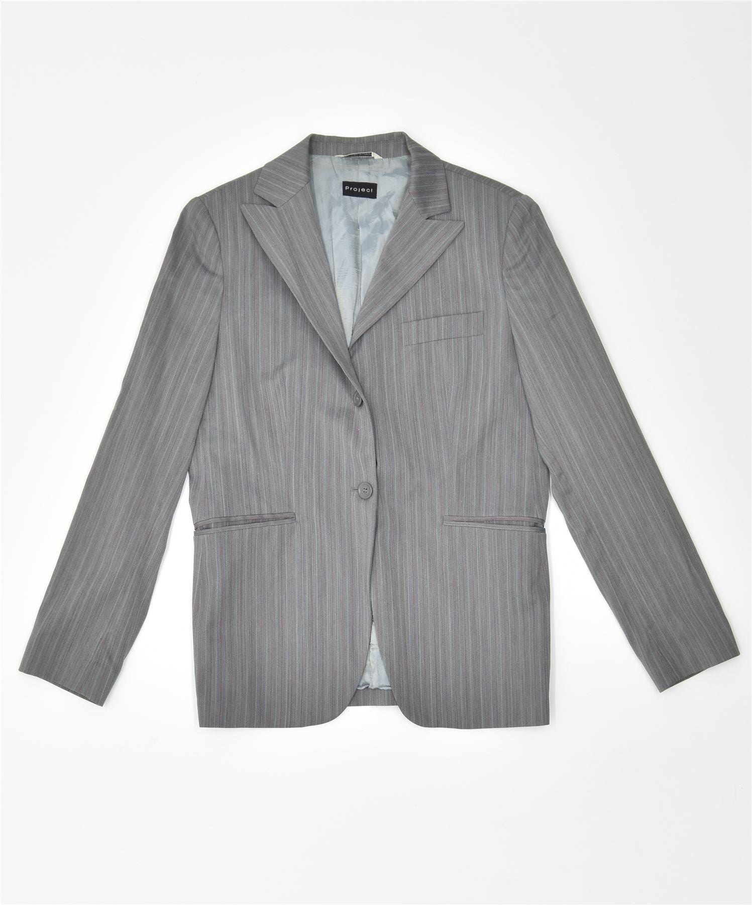 image of PROJECT Womens 2 Button Blazer Jacket IT 44 Medium Grey Striped Polyester