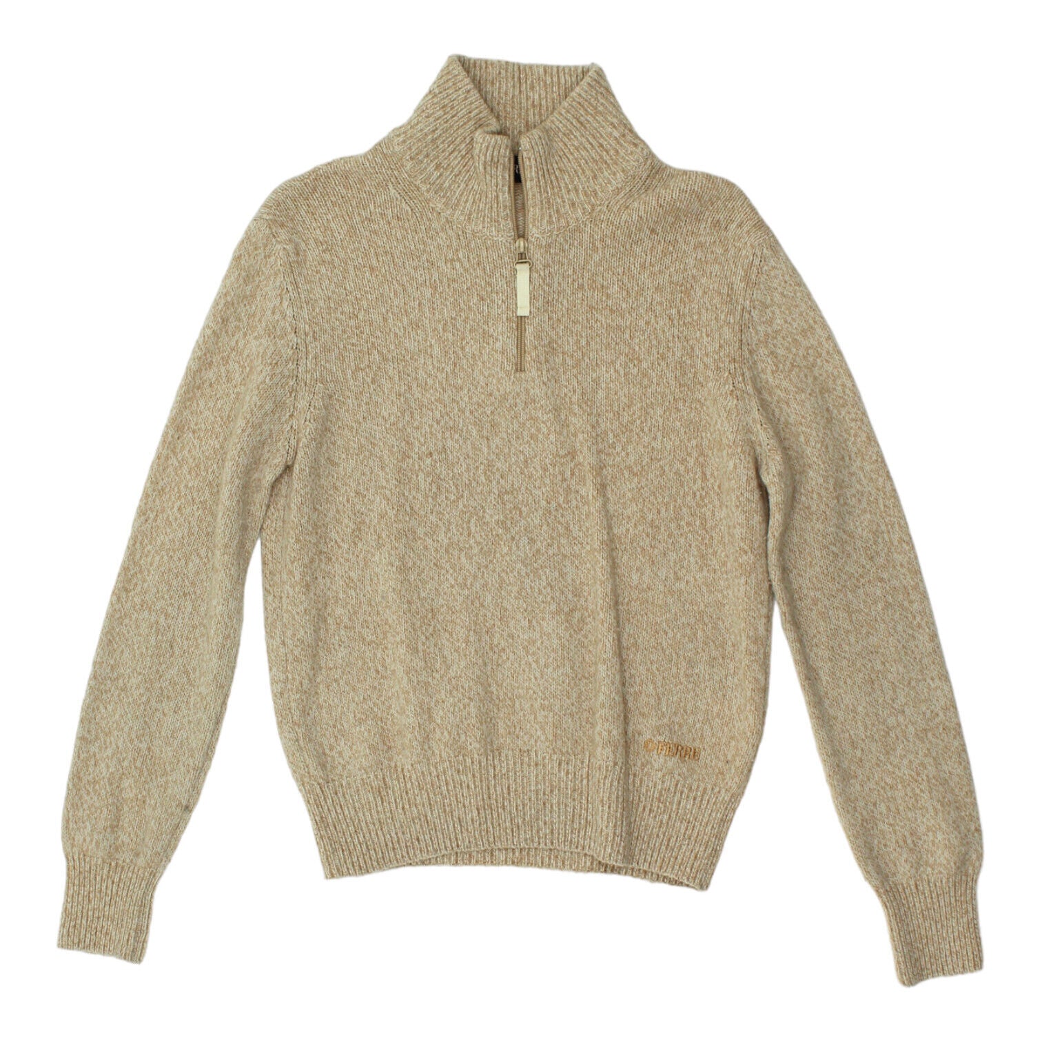 image of Gianfranco Ferre Mens Beige Half Zip Wool Knit Jumper | Vintage Designer Sweater