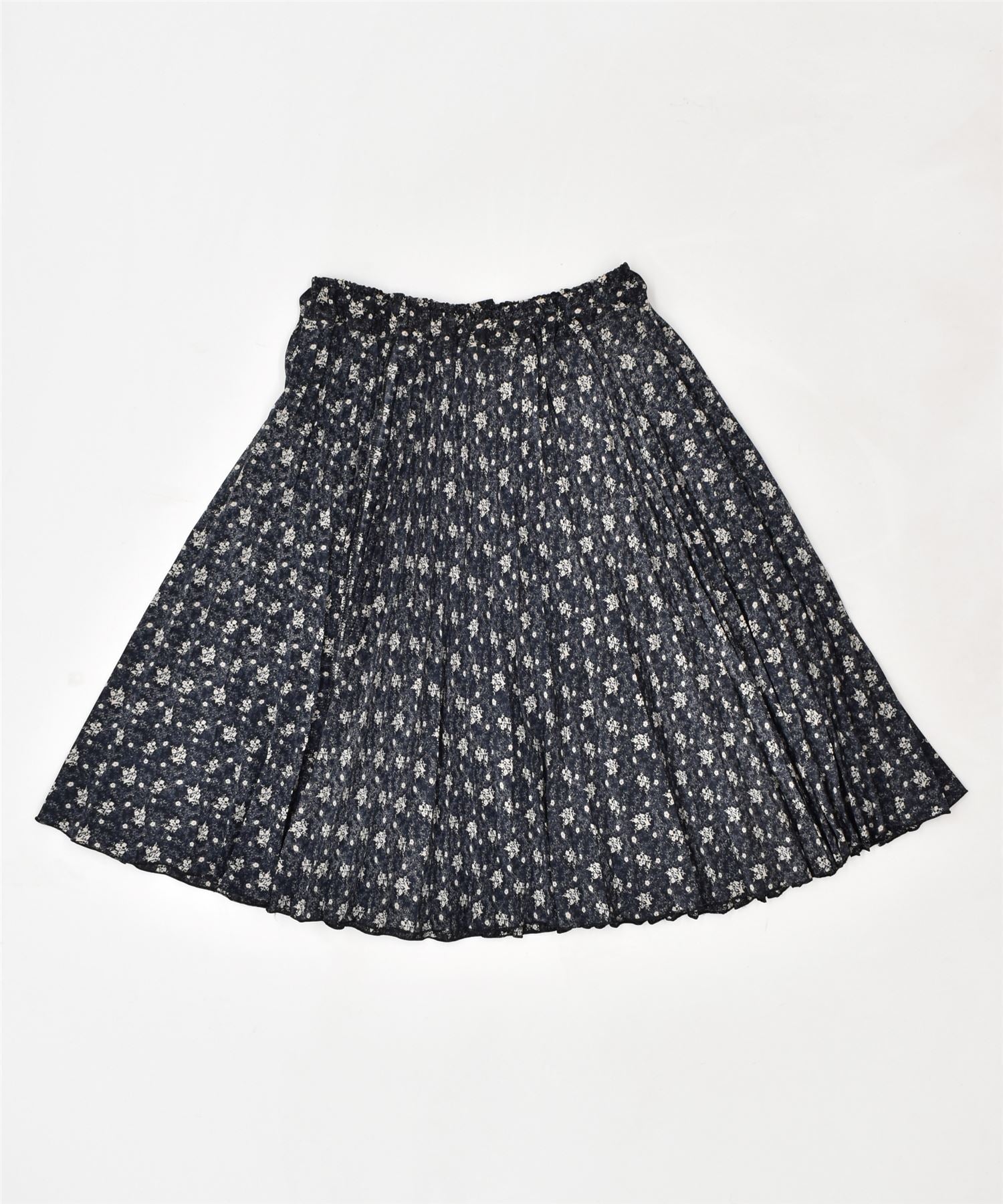 image of VINTAGE Womens Pleated Skirt W28 Medium Navy Blue Floral