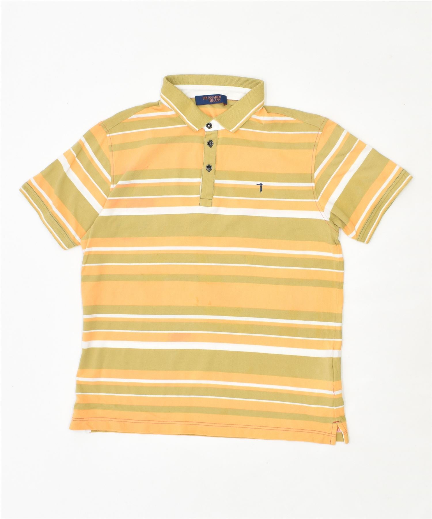 image of TRUSSARDI Mens Polo Shirt Small Orange Striped Cotton