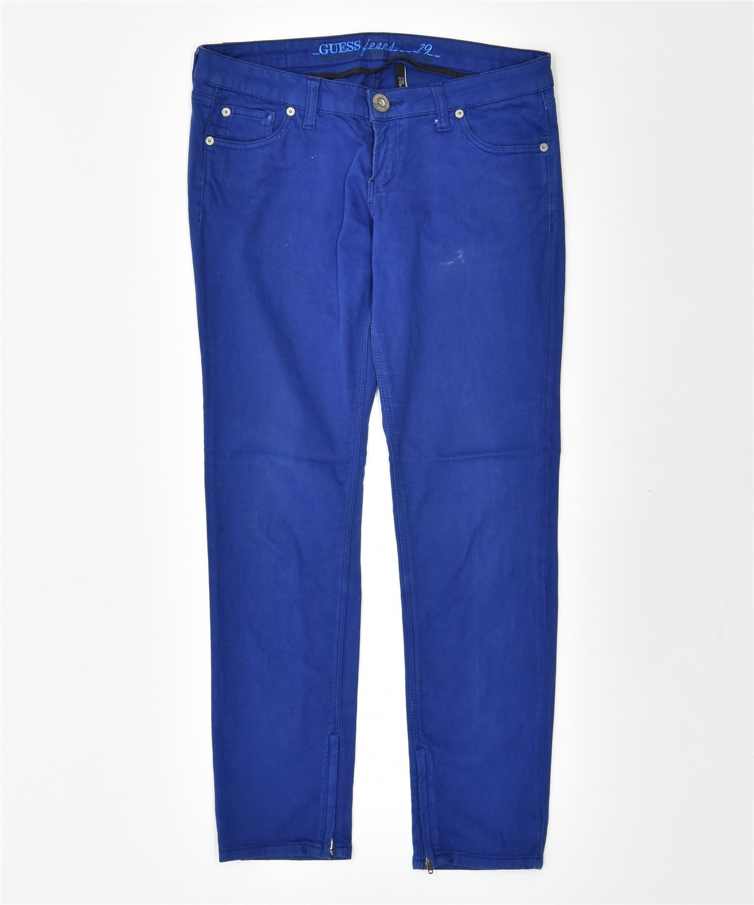 image of GUESS Womens Low Waist Slim Casual Trousers W34 L28 Blue Cotton