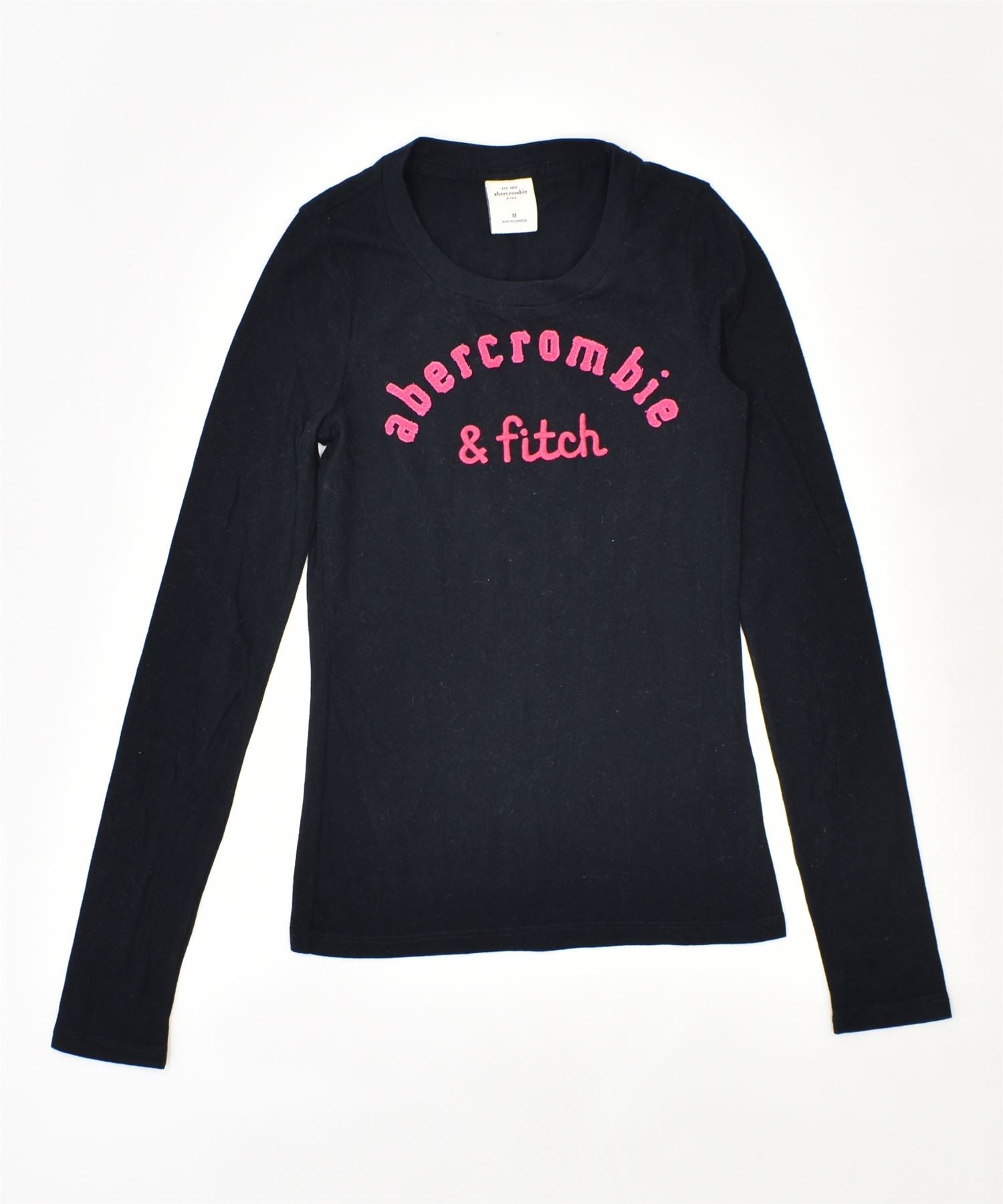 ABERCROMBIE & FITCH Girls Graphic Top Long Sleeve 6-7 Years Medium Black