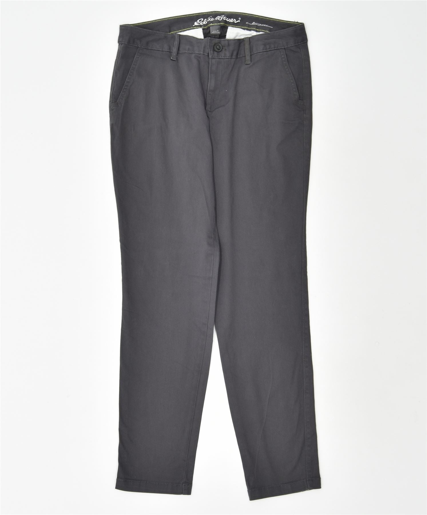 image of EDDIE BAUER Womens Slim Chino Trousers US 6 Medium W30 L30 Grey