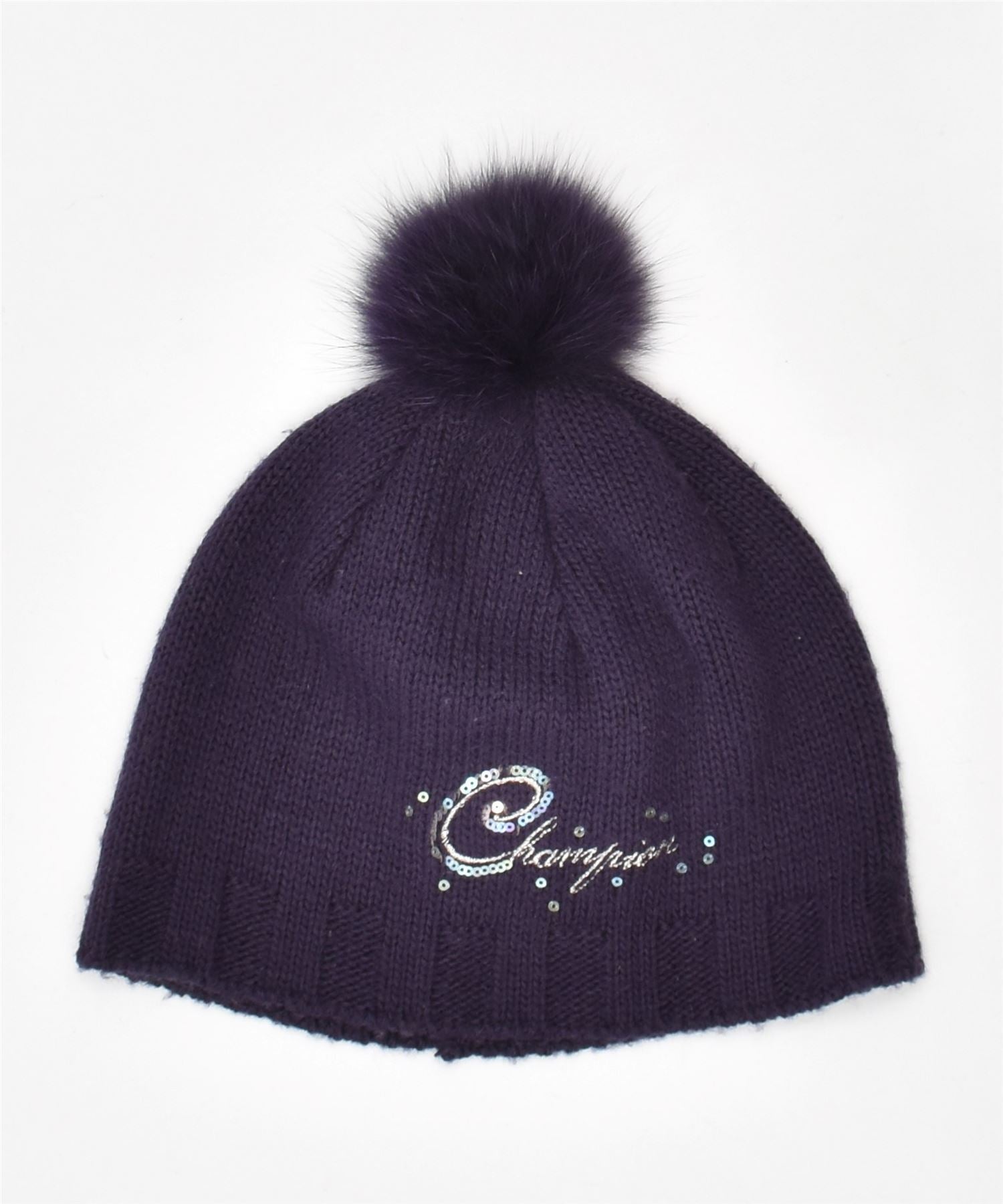 image of CHAMPION Womens Bobble Hat One Size Purple Acrylic