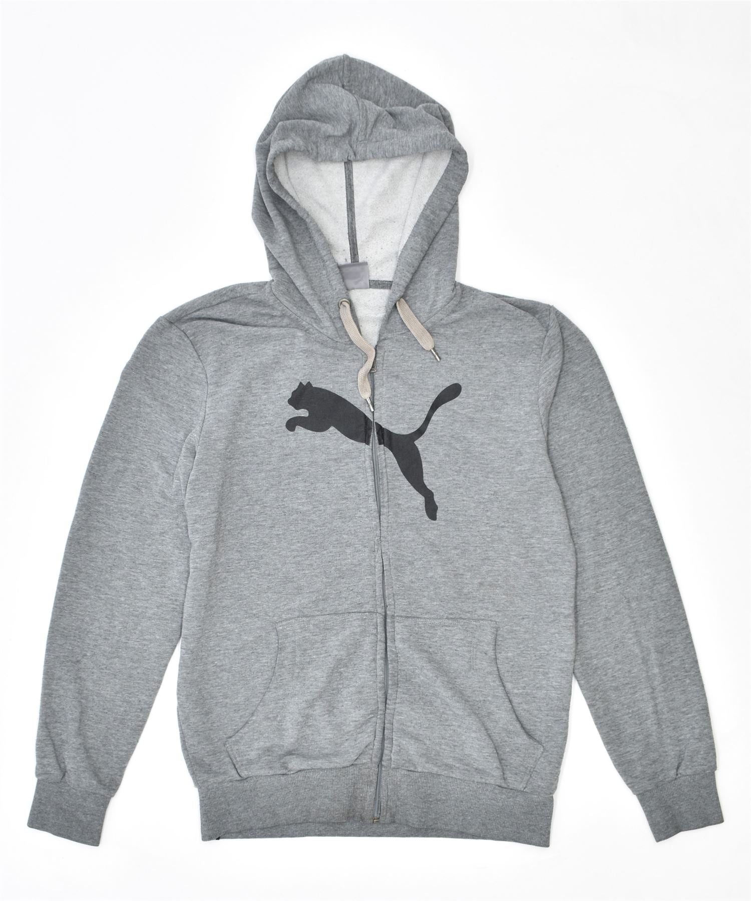 image of PUMA Mens Graphic Zip Hoodie Sweater Small Grey Cotton