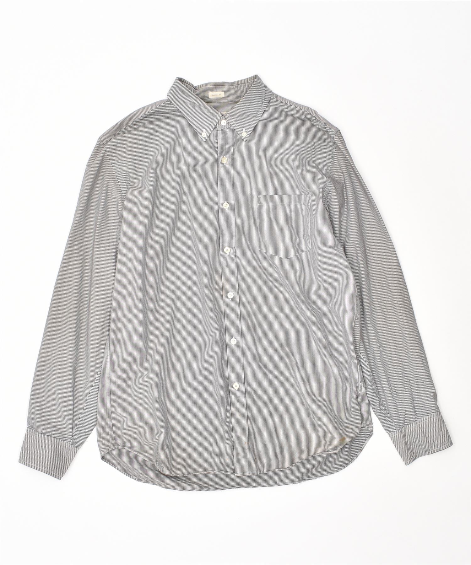 Image of J. CREW Mens Tailored Fit Shirt Large Grey Striped Cotton