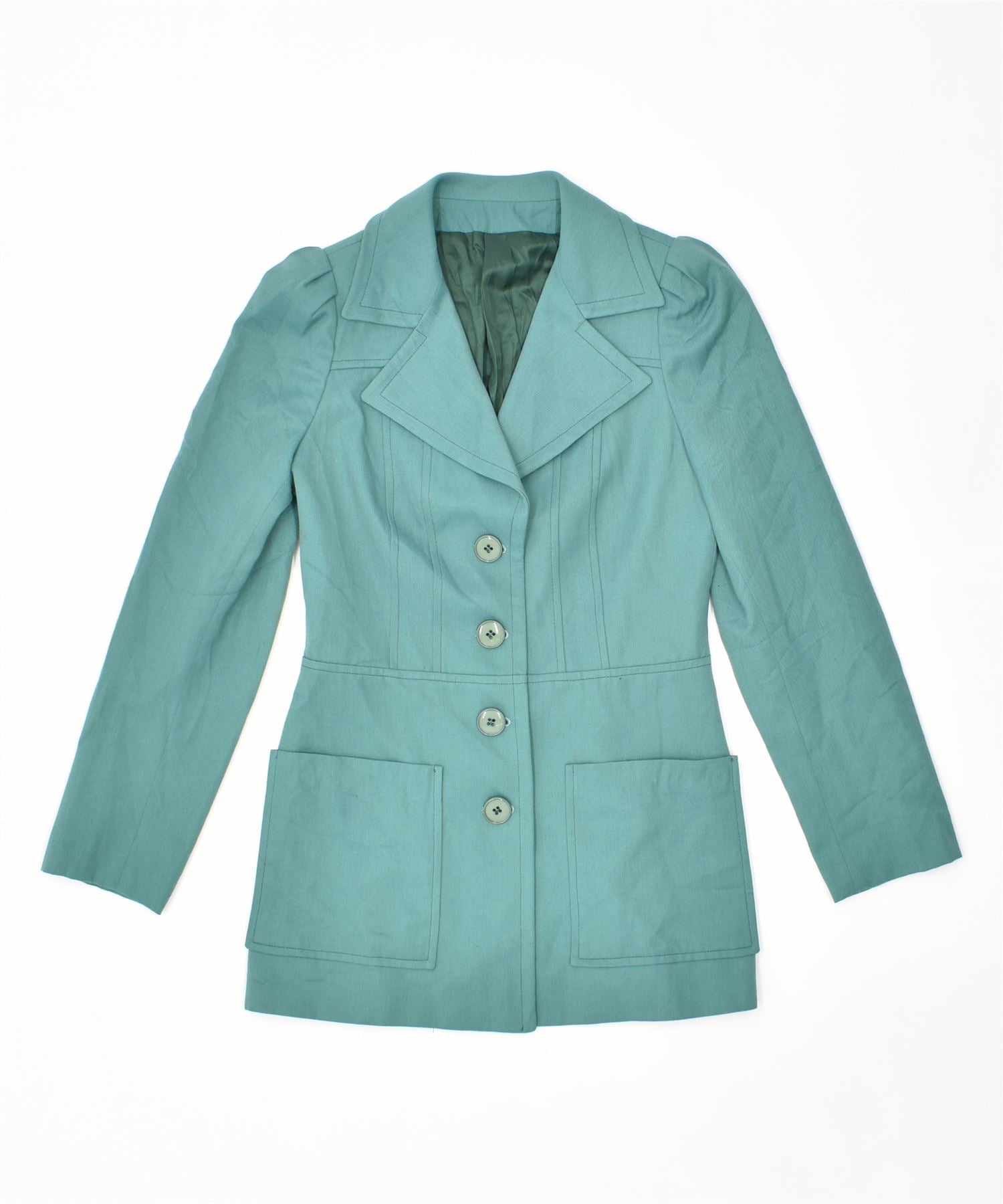 Image of VINTAGE Womens Overcoat IT 44 Medium Turquoise Polyester