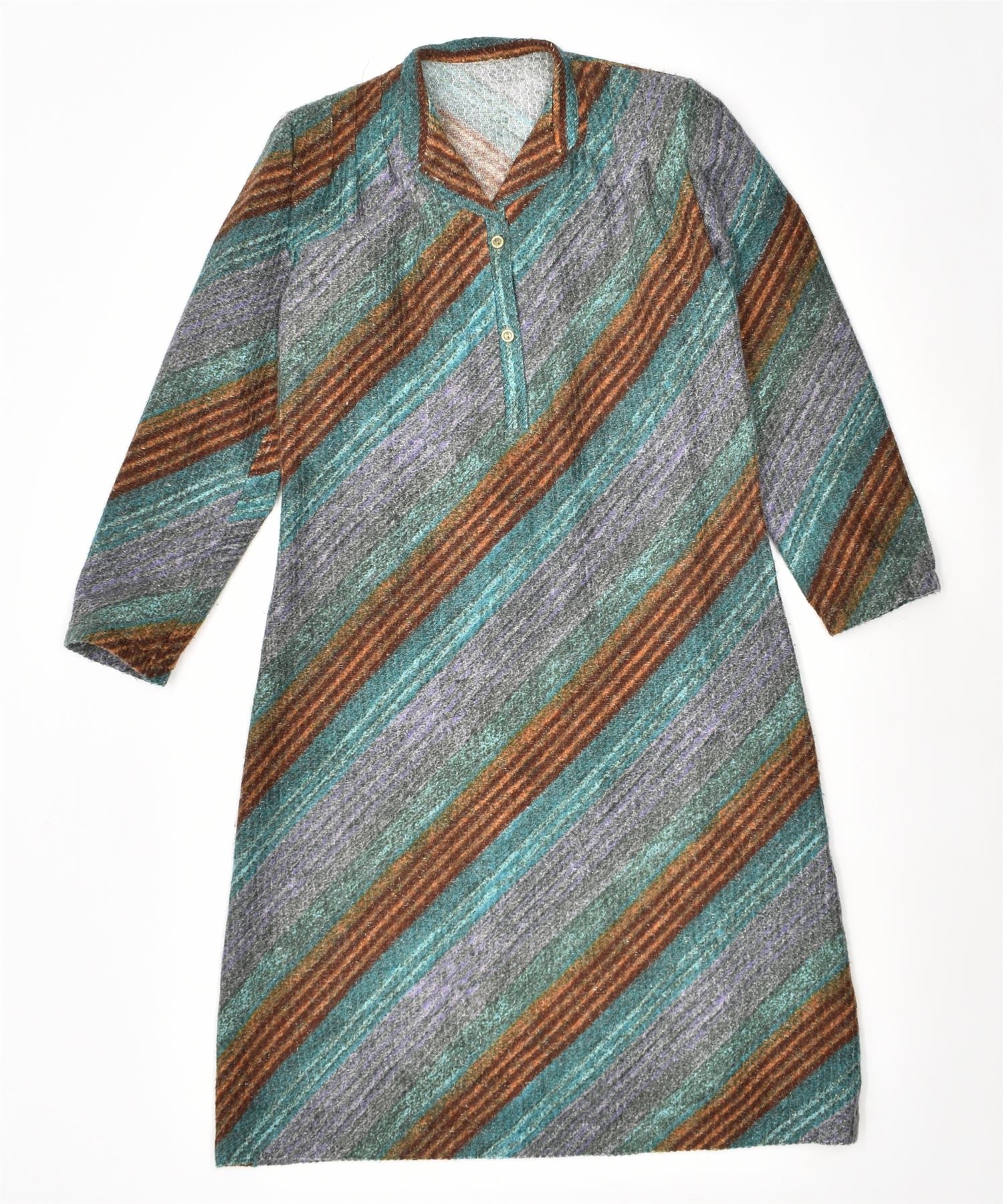 Image of VINTAGE Womens 3/4 Sleeve Jumper Dress UK 14 Medium Multicoloured Striped