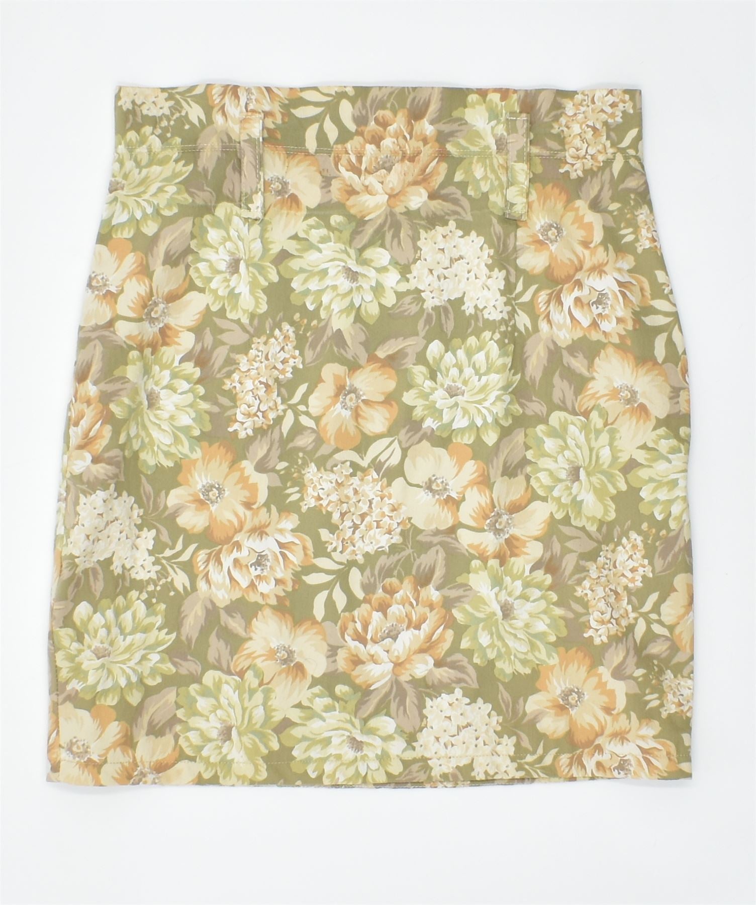 image of VINTAGE Womens Straight Skirt UK 8 Small W26 Yellow Floral