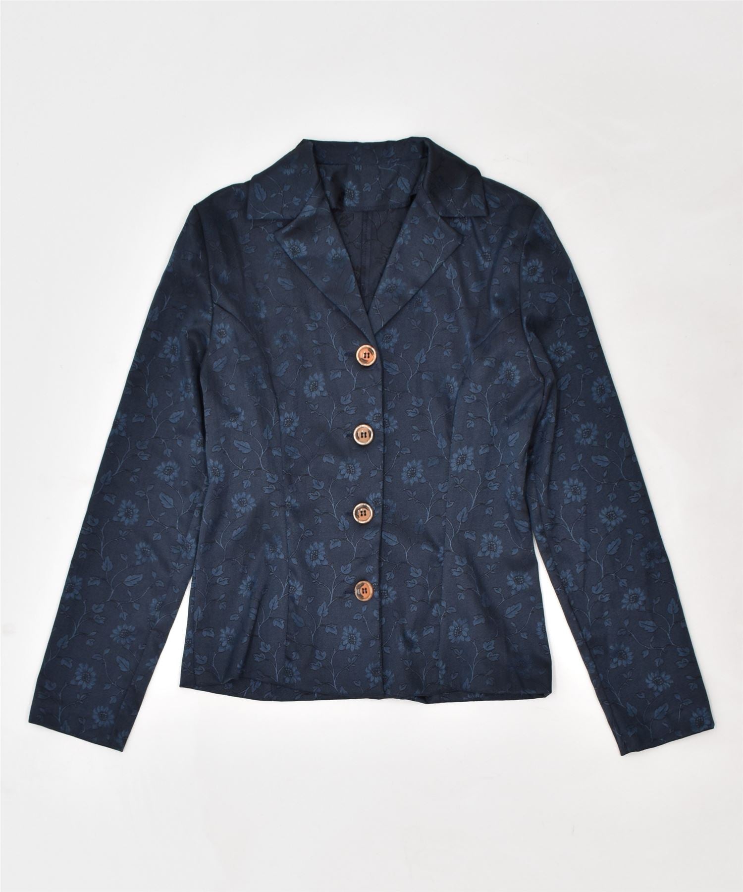 image of VINTAGE Womens 4 Button Blazer Jacket UK 8 Small Navy Blue Polyester