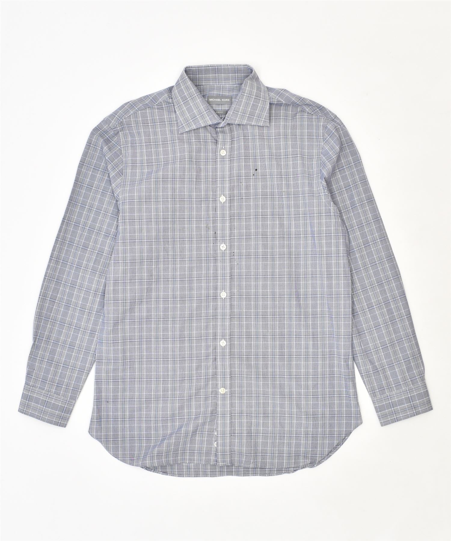 Image of MICHAEL KORS Mens Slim Fit Shirt Size 15 1/2 Medium Blue Check