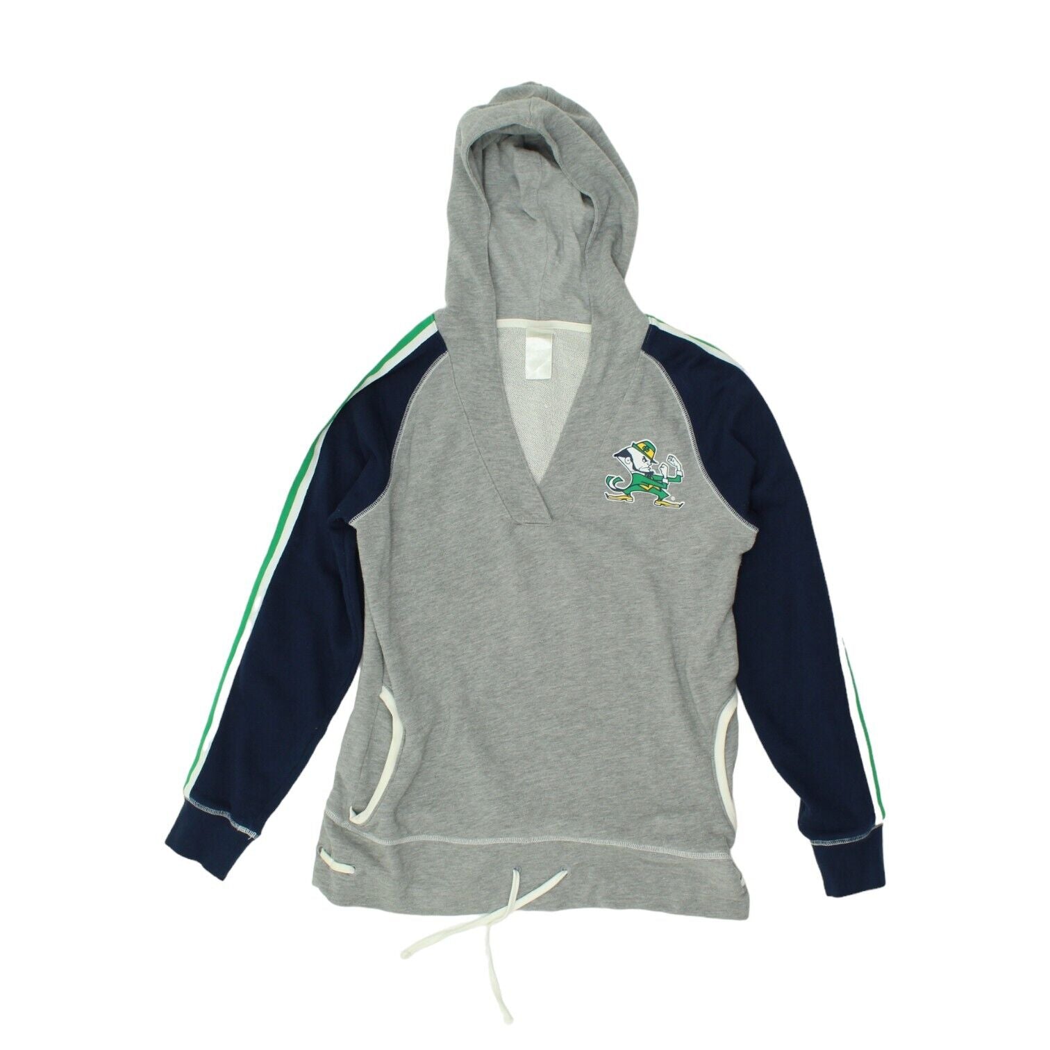 image of Notre Dame Fighting Irish Womens V Neck Grey Adidas Hoodie | American Football