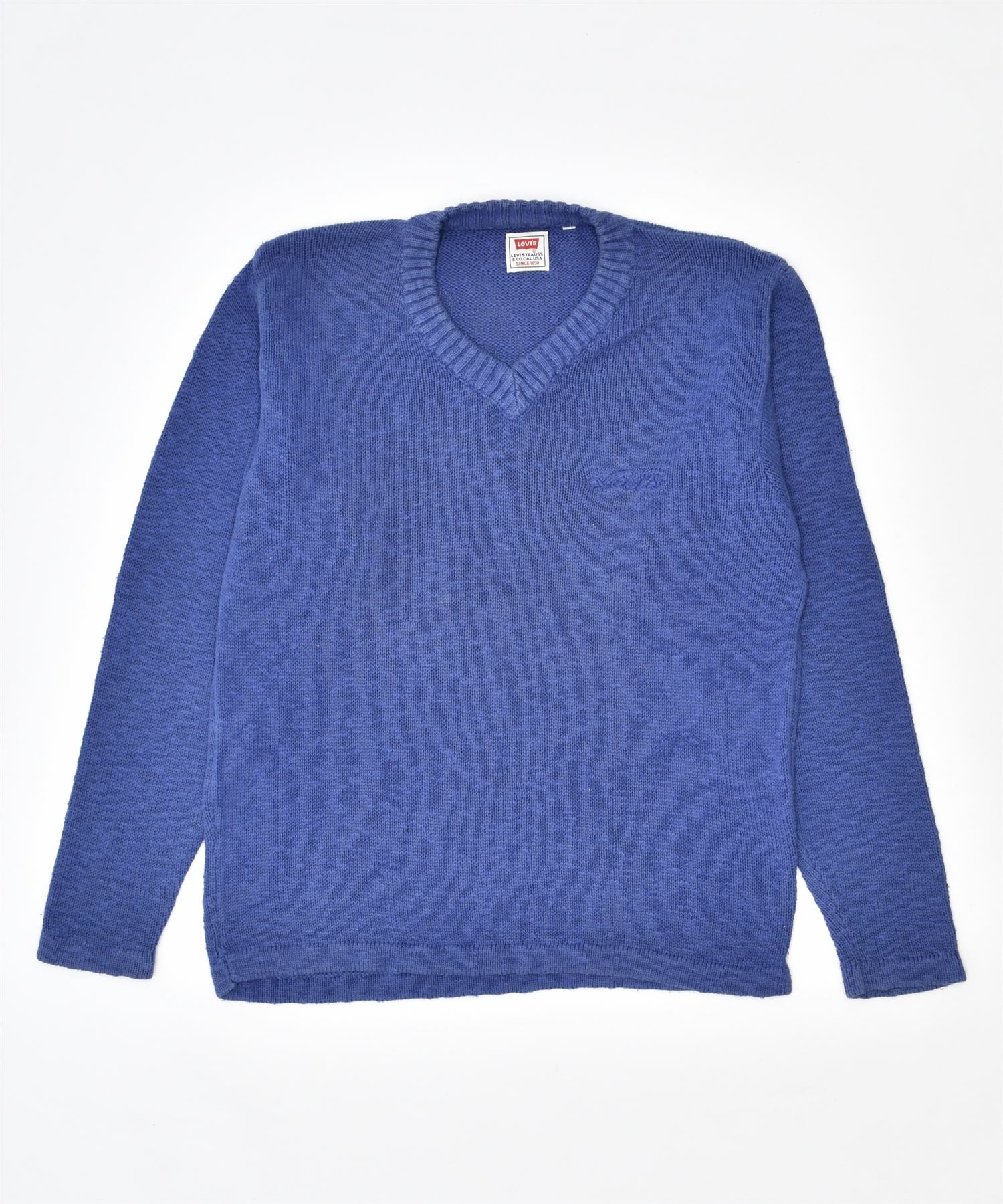 image of LEVI'S Mens V-Neck Jumper Sweater Small Blue Cotton