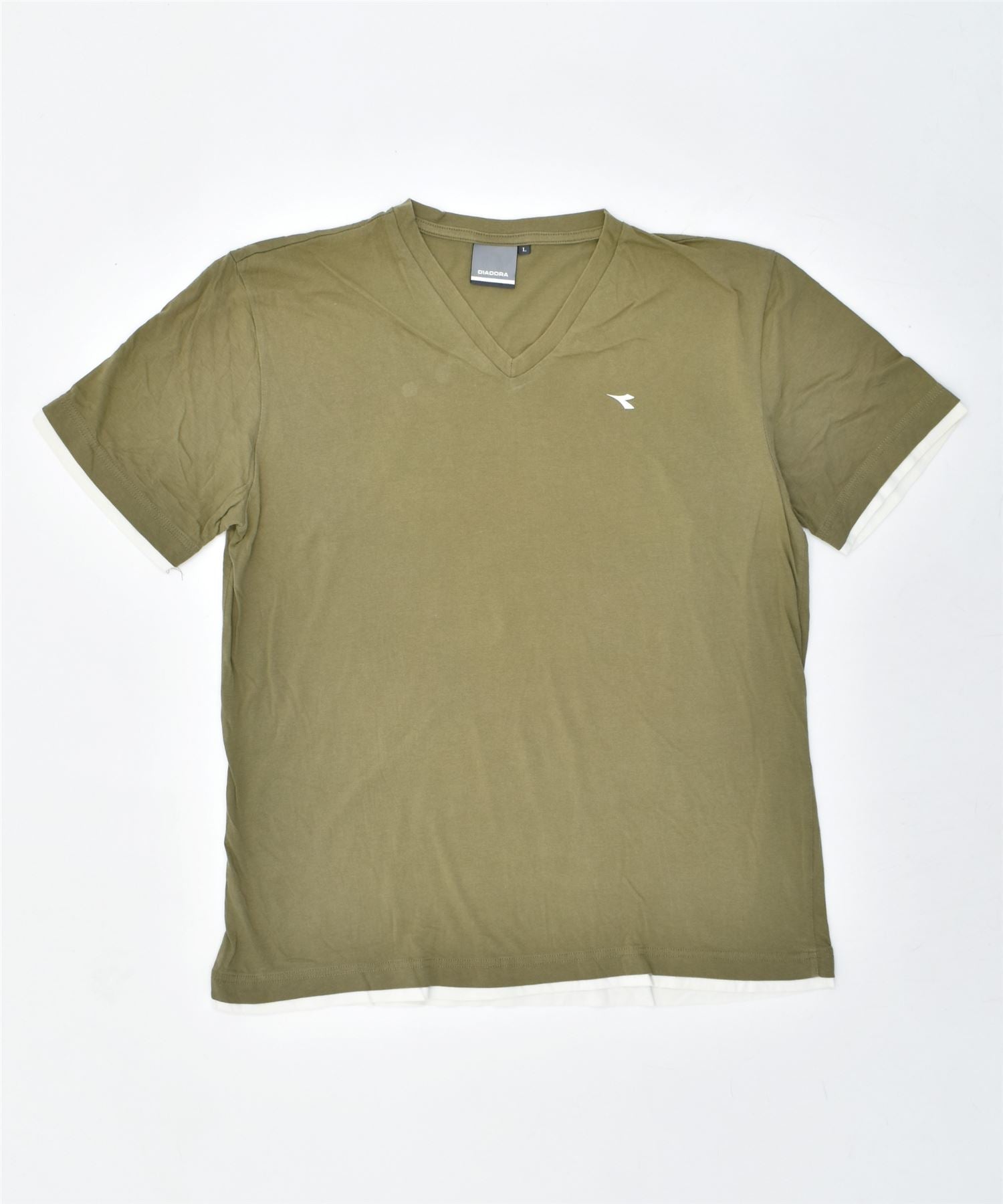 image of DIADORA Mens T-Shirt Top Large Khaki Cotton