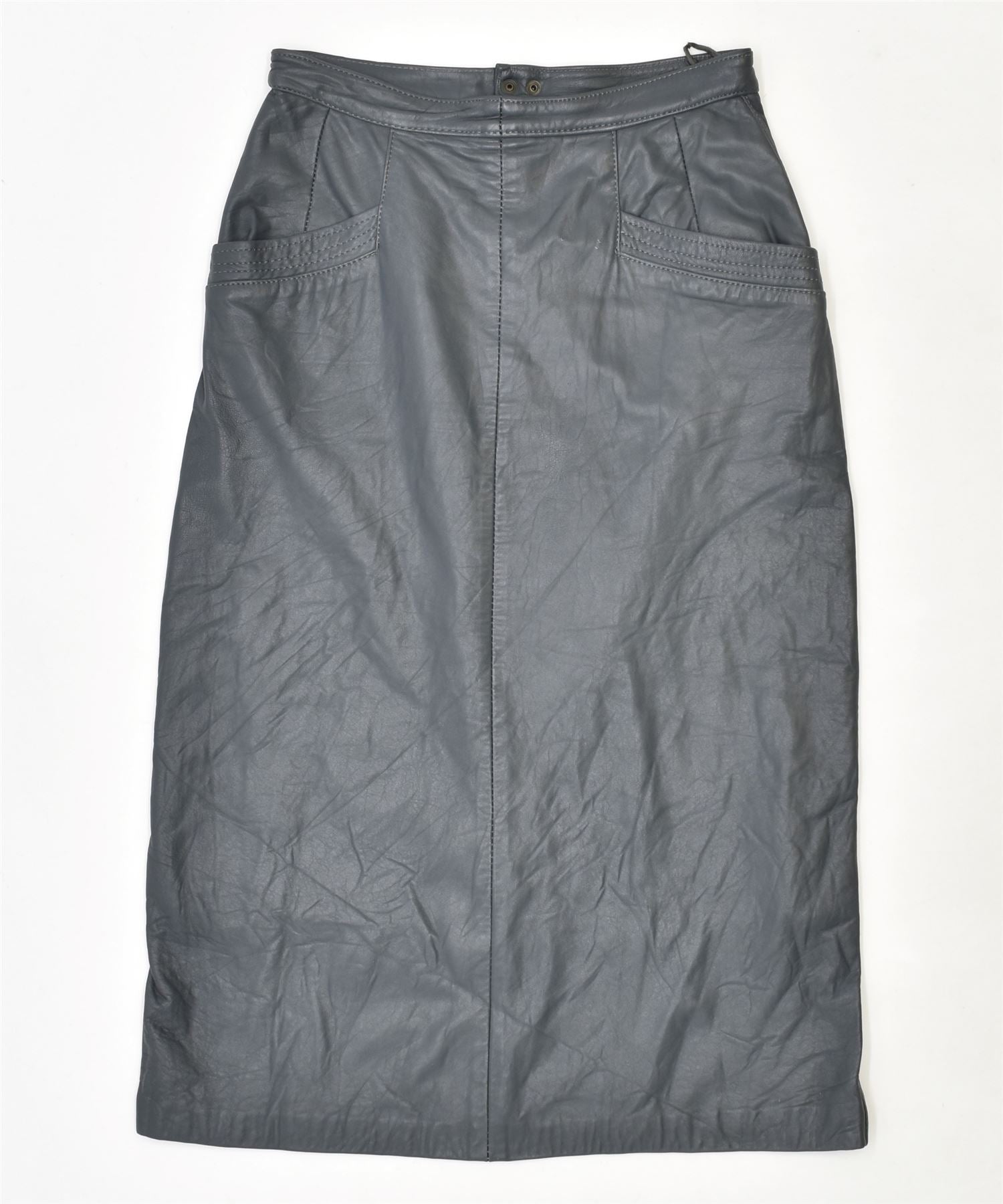 Image of VINTAGE Womens Faux Leather Straight Skirt W28 Small Grey Faux Leather