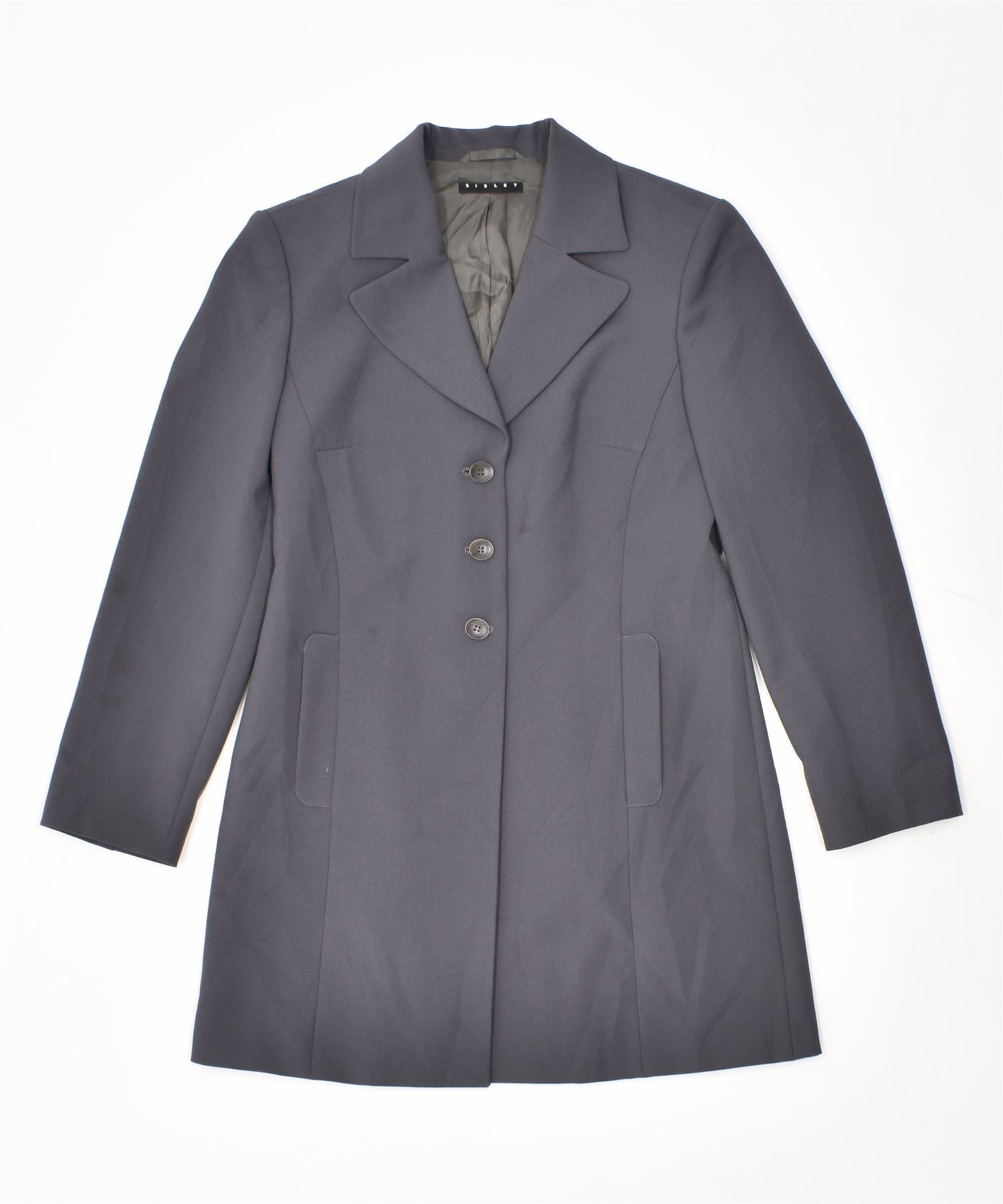 image of SISLEY Womens Long Line 3 Button Blazer Jacket IT 42 Medium Grey Polyester