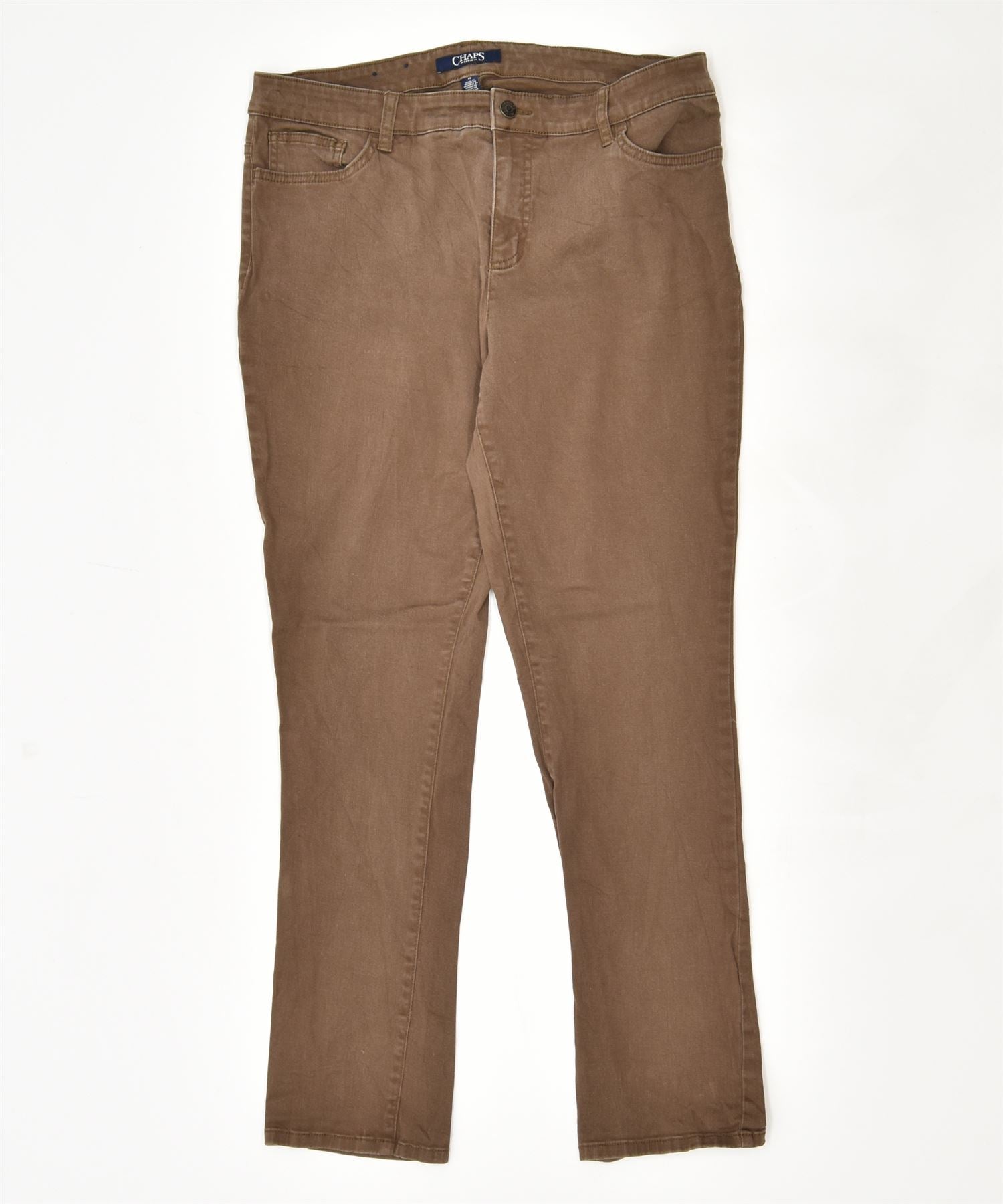 image of CHAPS Womens Slim Casual Trousers US 12 Large W34 L29 Brown Cotton