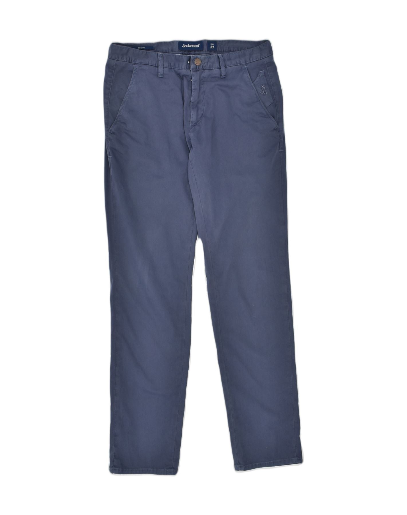 image of JECKERSON Mens Slim Chino Trousers W34 L33 Blue Cotton