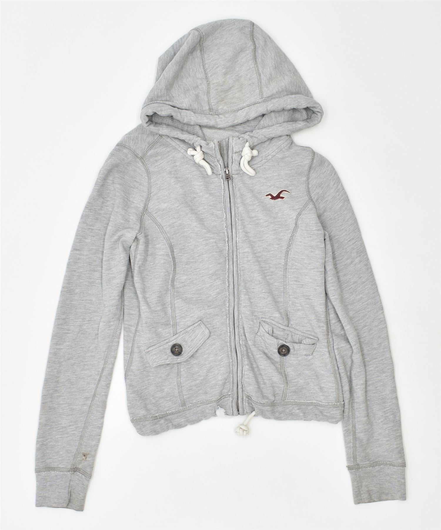 image of HOLLISTER Womens Zip Hoodie Sweater UK 8 Small Grey Cotton