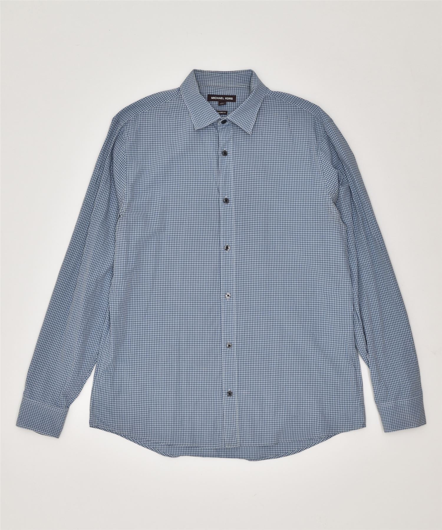 image of MICHAEL KORS Mens Shirt Large Blue Gingham Cotton