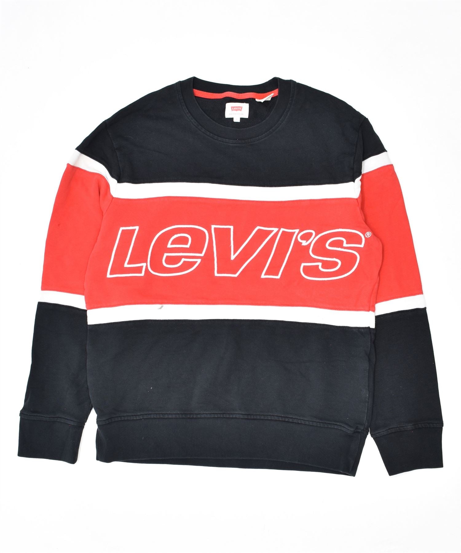 Image of LEVI'S Mens Graphic Sweatshirt Jumper Small Navy Blue Colourblock Cotton