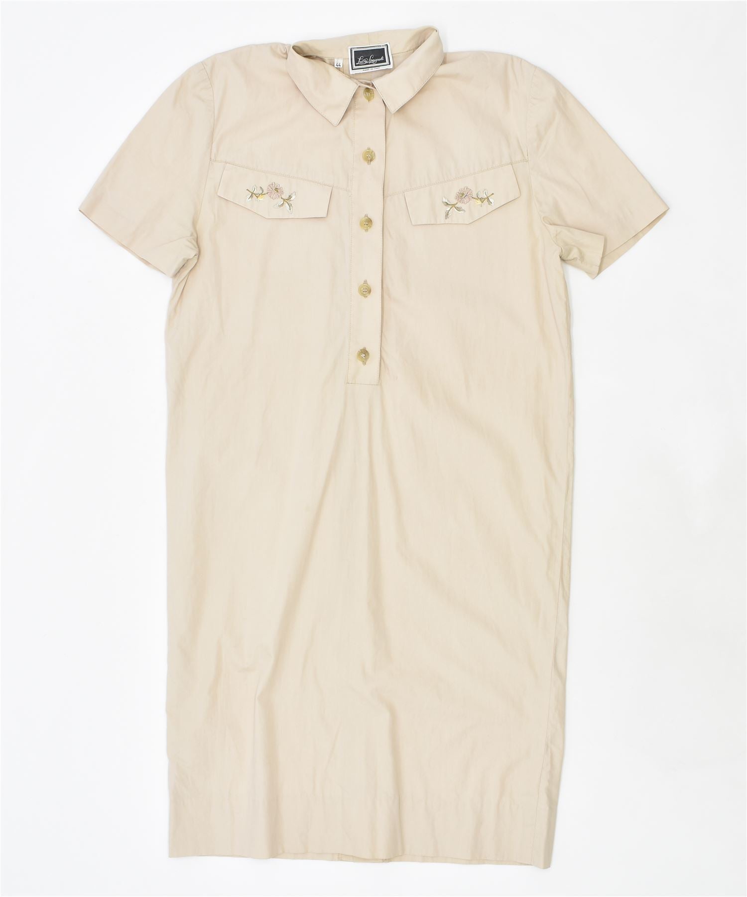 Image of LUISA SPAGNOLI Womens Pullover Shirt Dress IT 44 Medium Beige Cotton