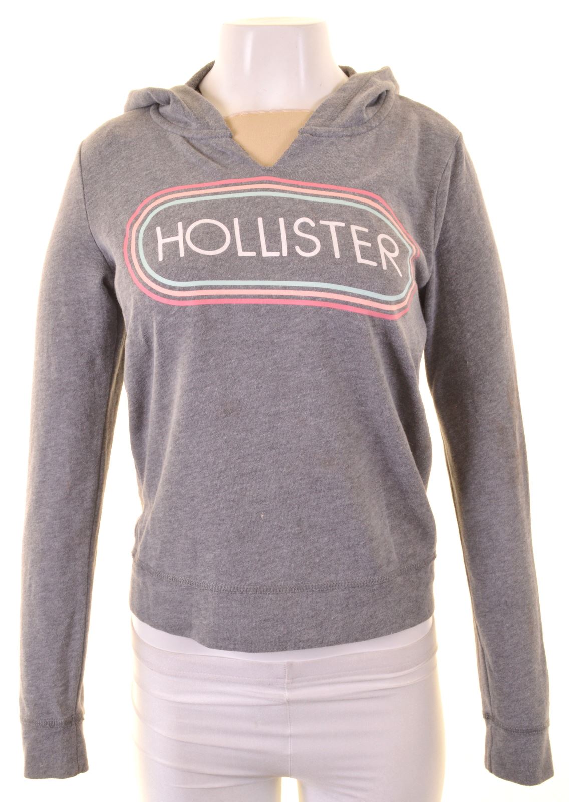 Image of HOLLISTER Womens Hoodie Jumper UK 6 XS Grey Cotton