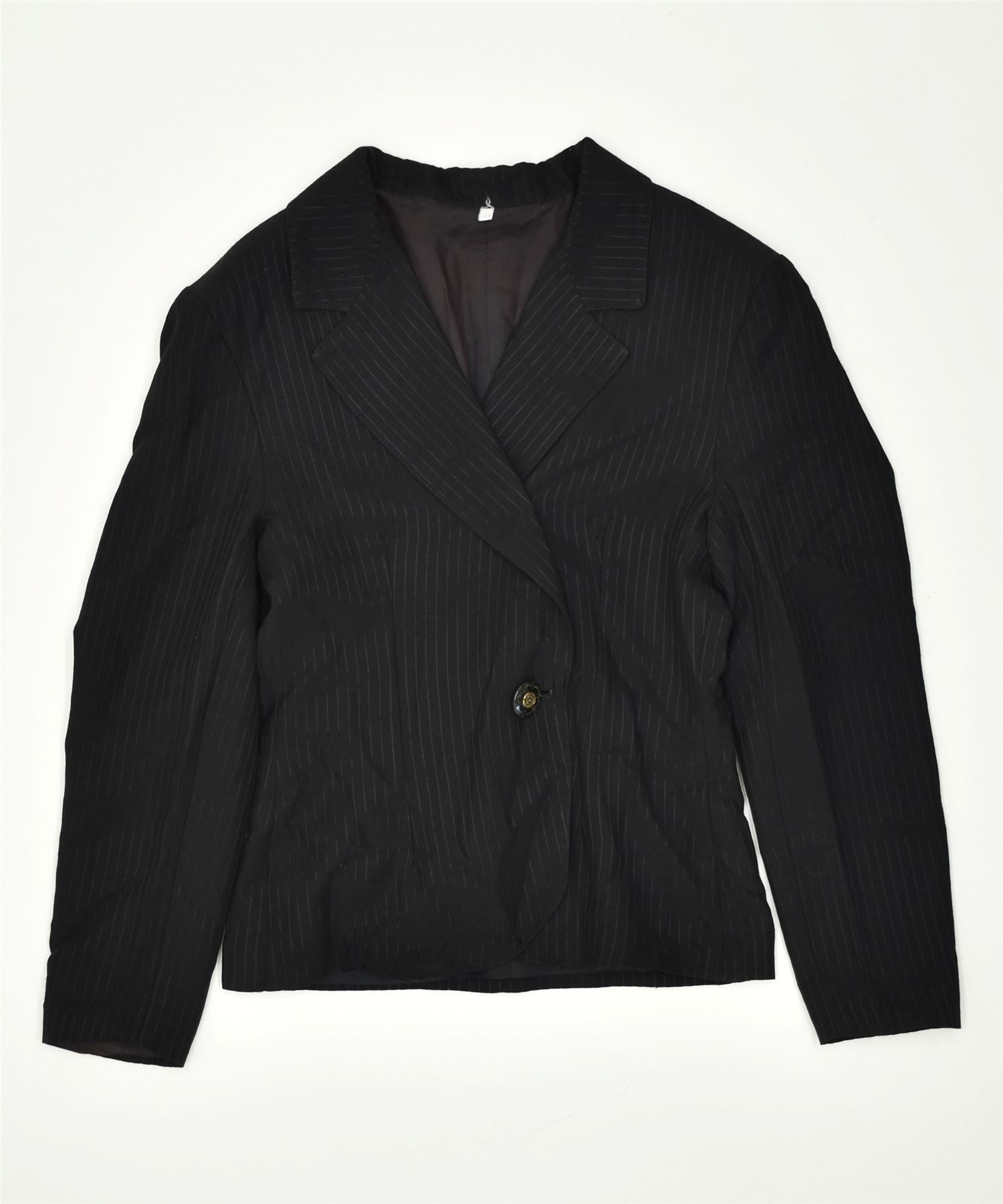 image of VINTAGE Womens 1 Button Blazer Jacket IT 44 Medium Black Pinstripe