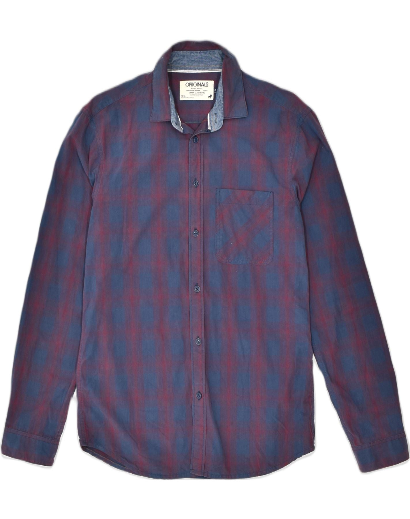 image of JACK & JONES Mens Shirt Small Blue Check Cotton