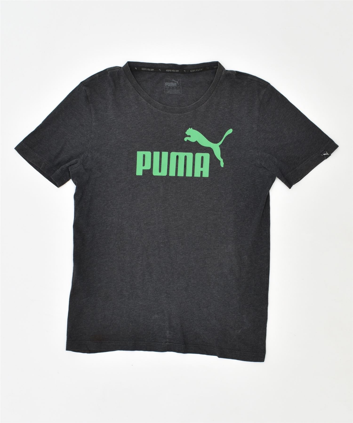 image of PUMA Mens Graphic T-Shirt Top Small Grey Cotton