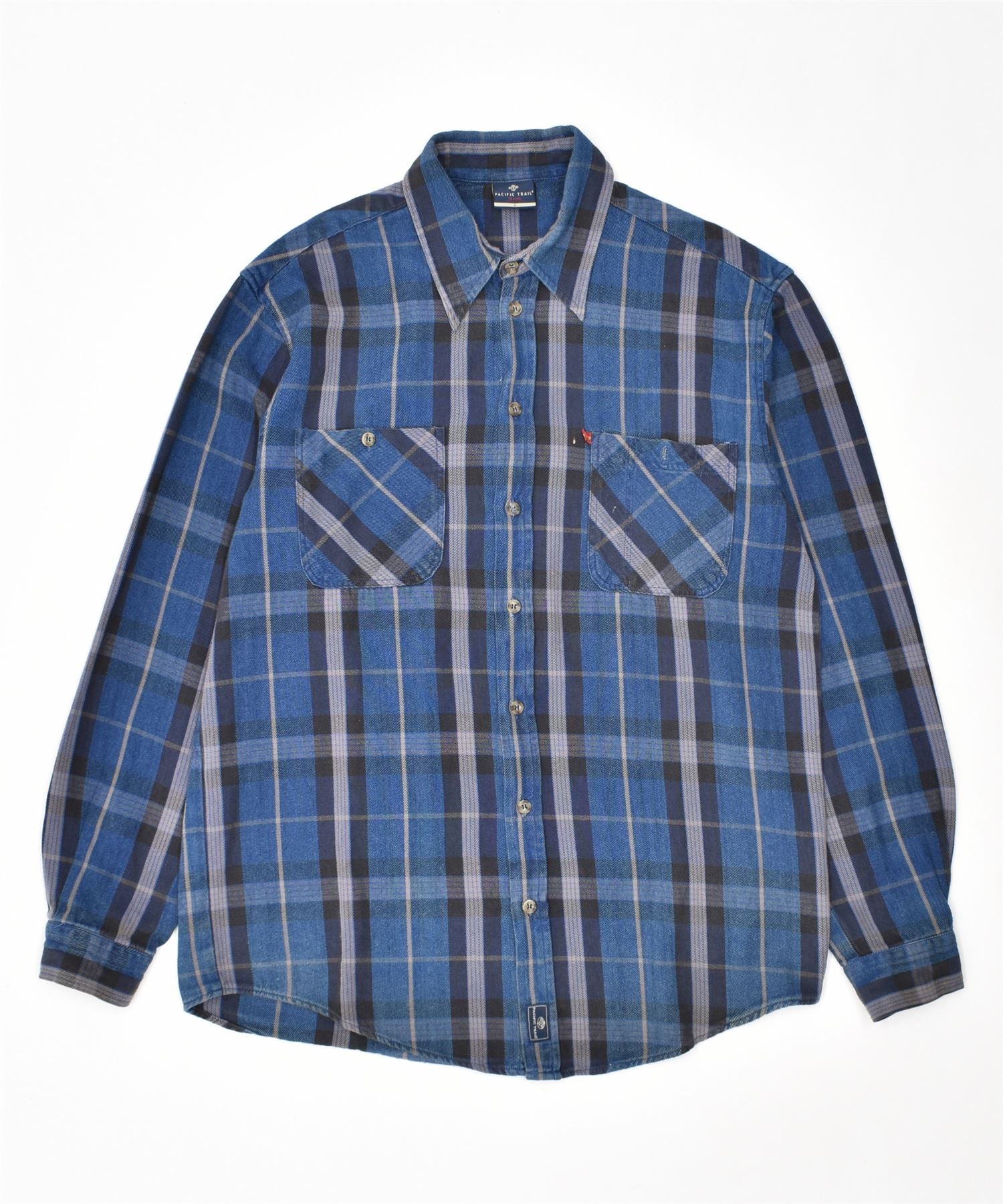 image of PACYFIC TRAIL Mens Shirt Large Blue Check Cotton