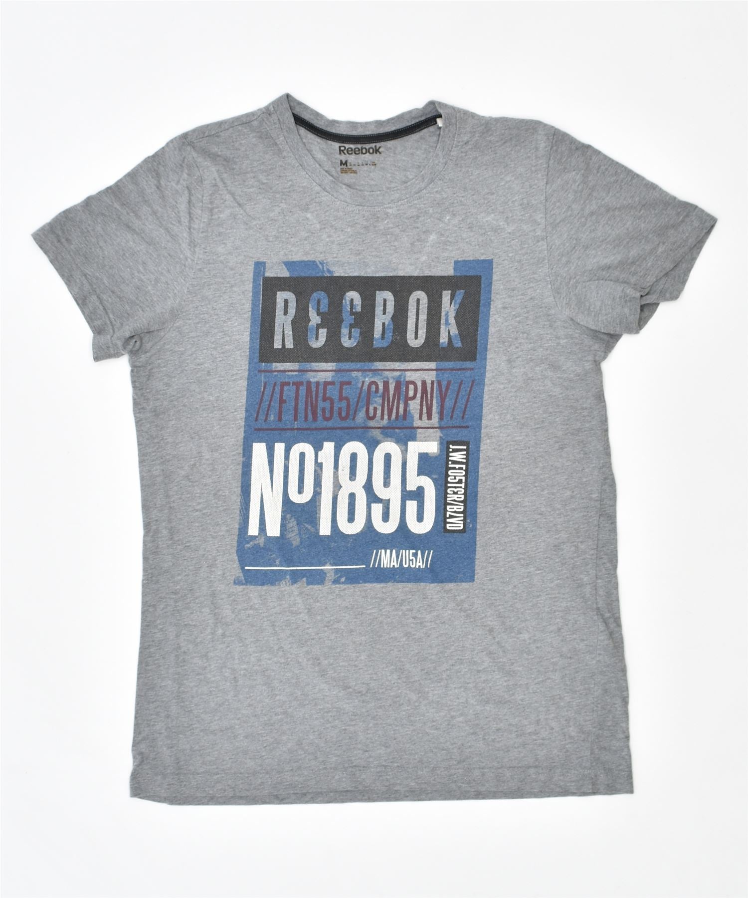 image of REEBOK Mens Graphic T-Shirt Top Medium Grey Cotton