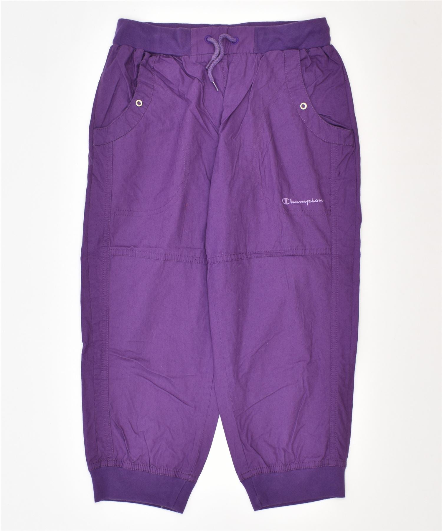 Image of CHAMPION Girls Capri Tracksuit Trousers 11-12 Years Large Purple Cotton