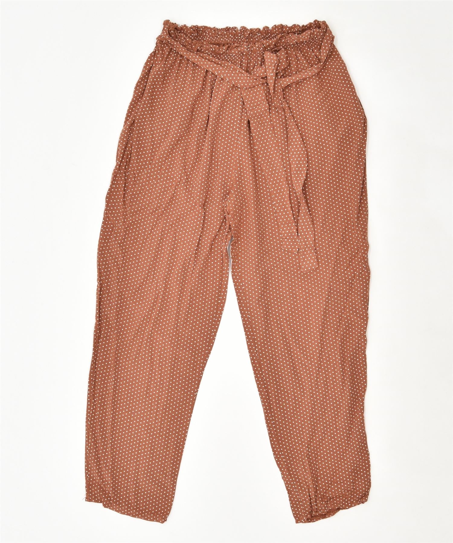 Image of VINTAGE Womens High Waist Harem Trousers W24 L25 Brown Polka Dot Viscose